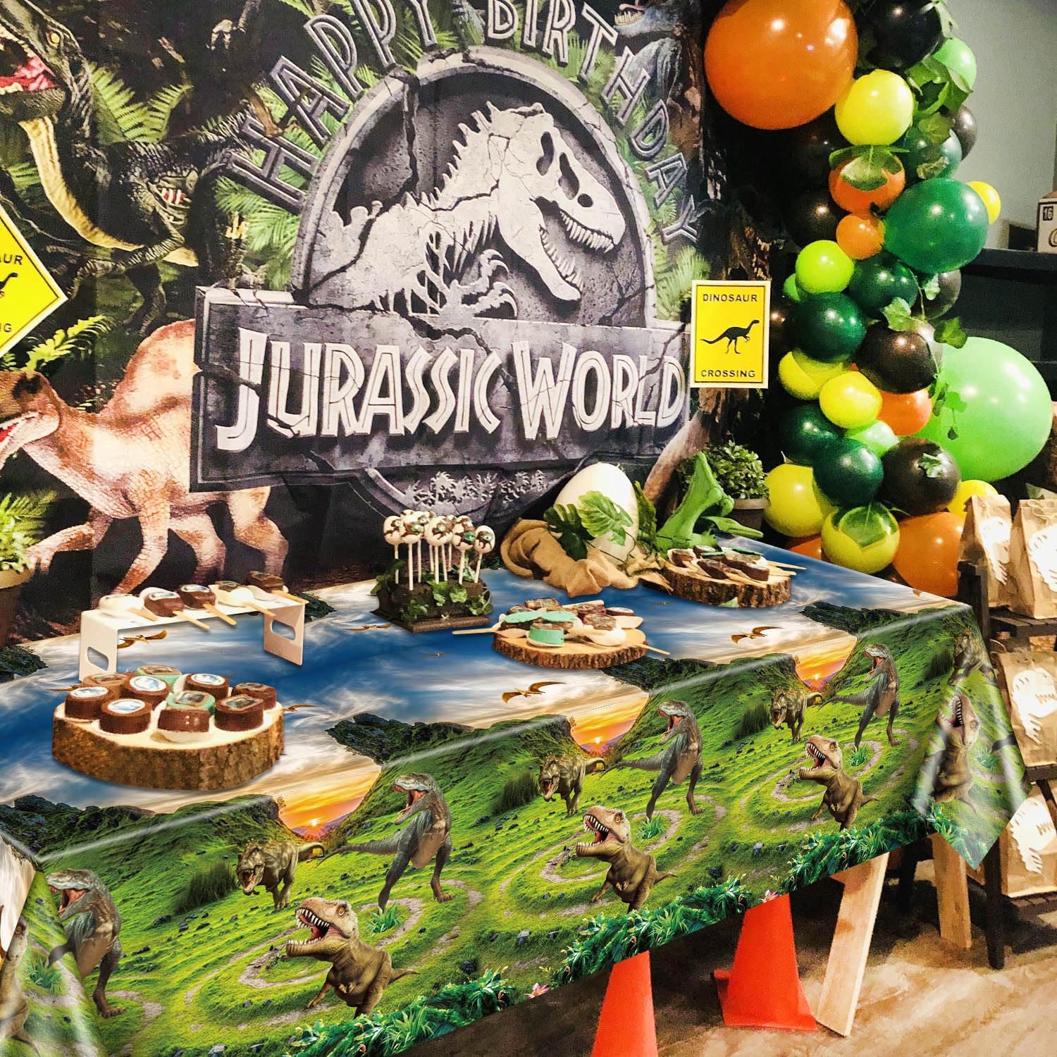 4 Dinosaurier-Tischdecken 220x130cm – Rechteckige Partydeko Für Dino-Geburtstag