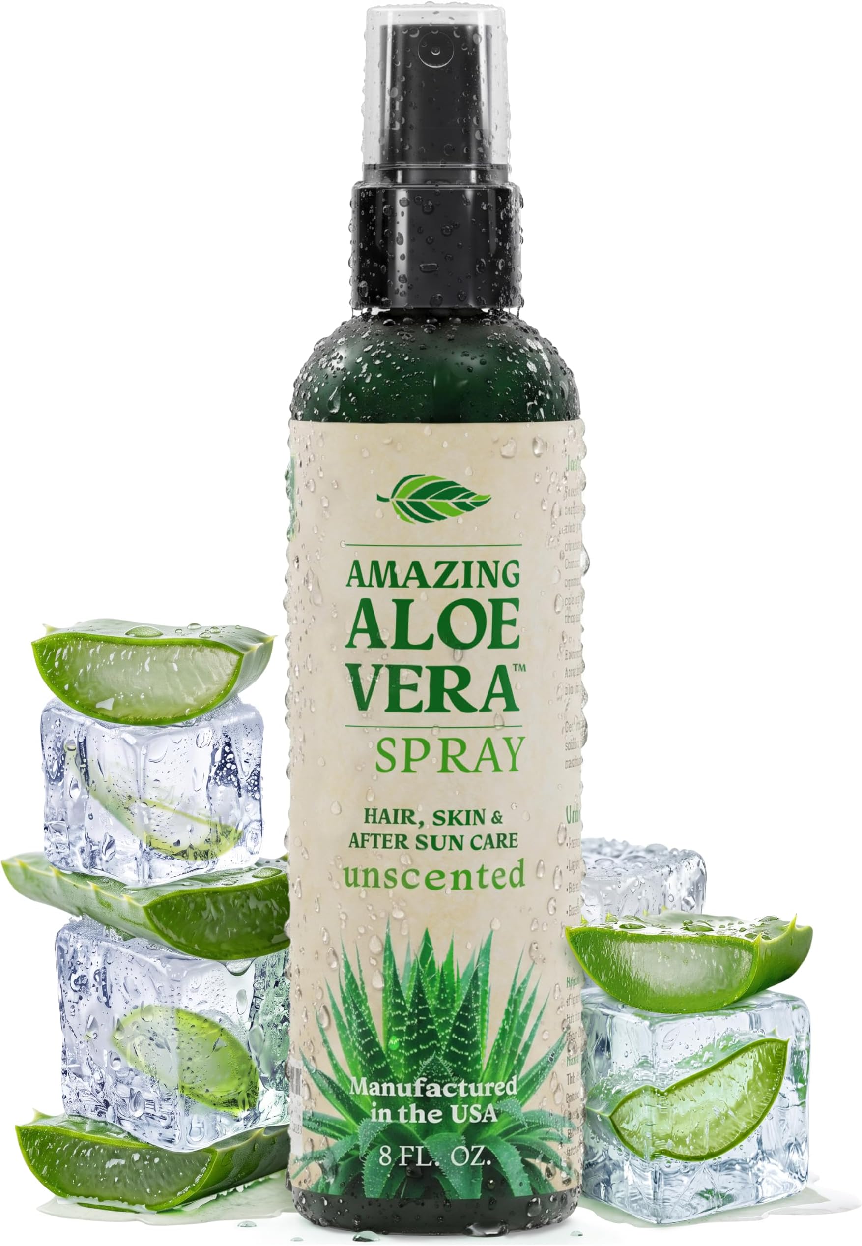 Green Leaf Naturals Organic Aloe Vera Gel Spray for Skin, Hair, Face, After Sun Care and Sunburn Relief - 99.8% Organic - 100% Pure and Natural Skin Care Moisturiser - Unscented, 240mls