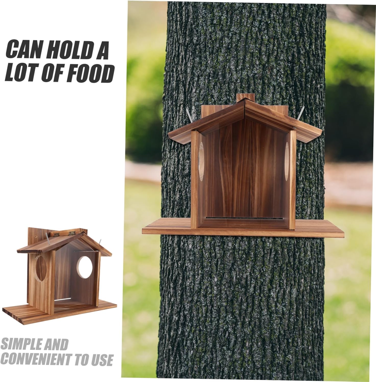 Wooden Squirrel Feeder Box Durable Hanging Hamster Feeder for Backyard Attractive Storage for Nuts Seeds Easy to Clean and Maintain for Outdoor Use
