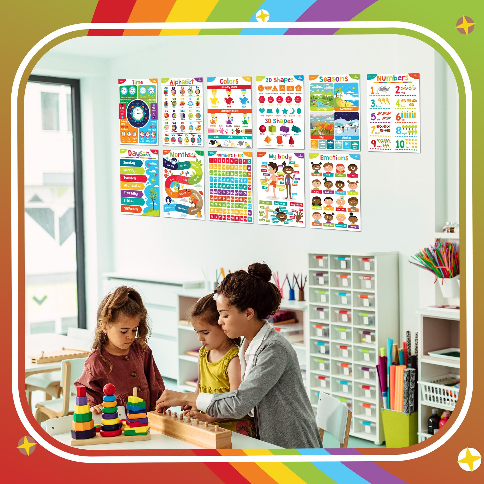 Sproutbrite 18 poster educativi per bambini, decorazioni per classe, materiali per la scuola materna, apprendimento prescolare