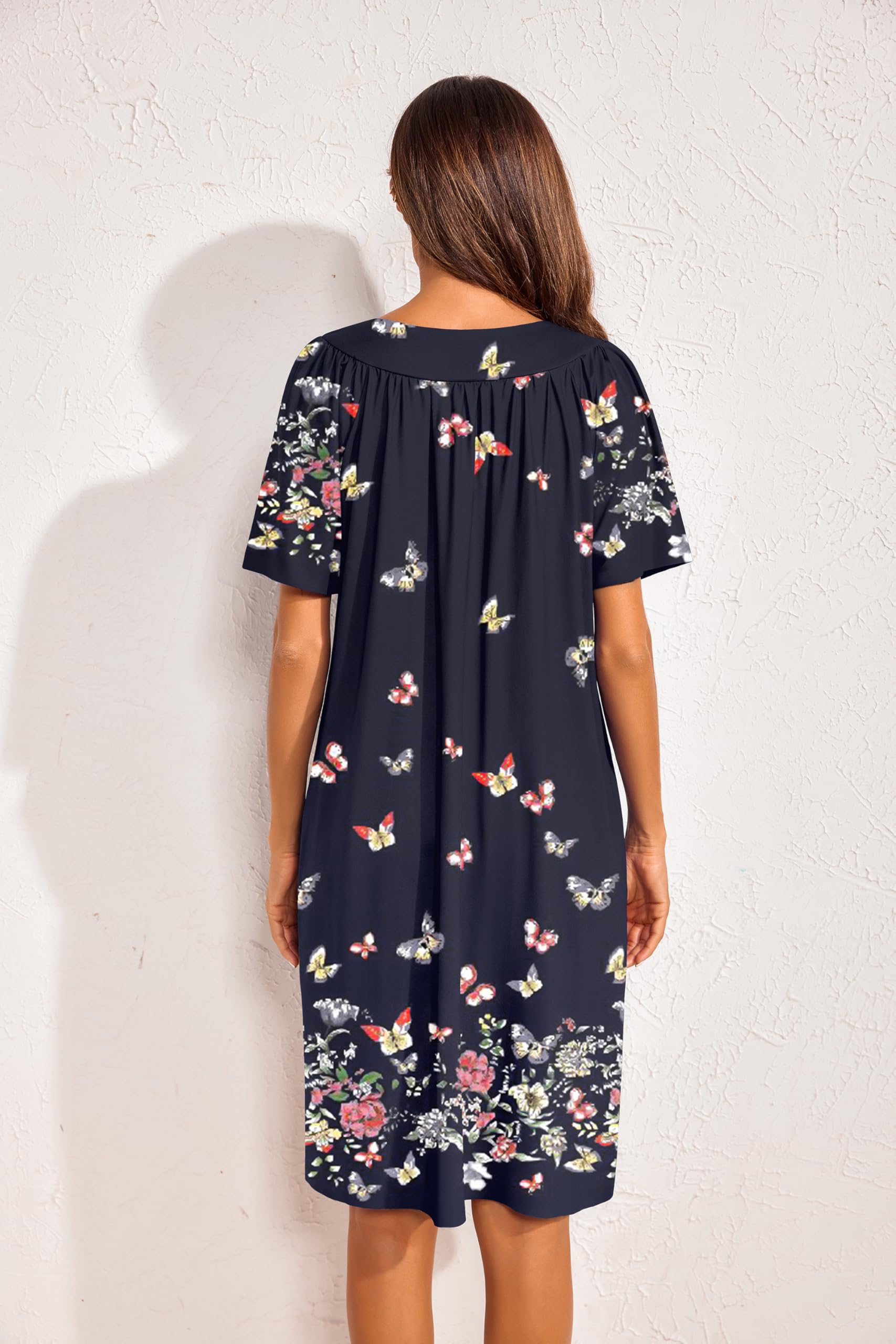 Ekouaer Lot de 2 robes d'intérieur pour femme avec poches et manches courtes Moo Moos à imprimé floral