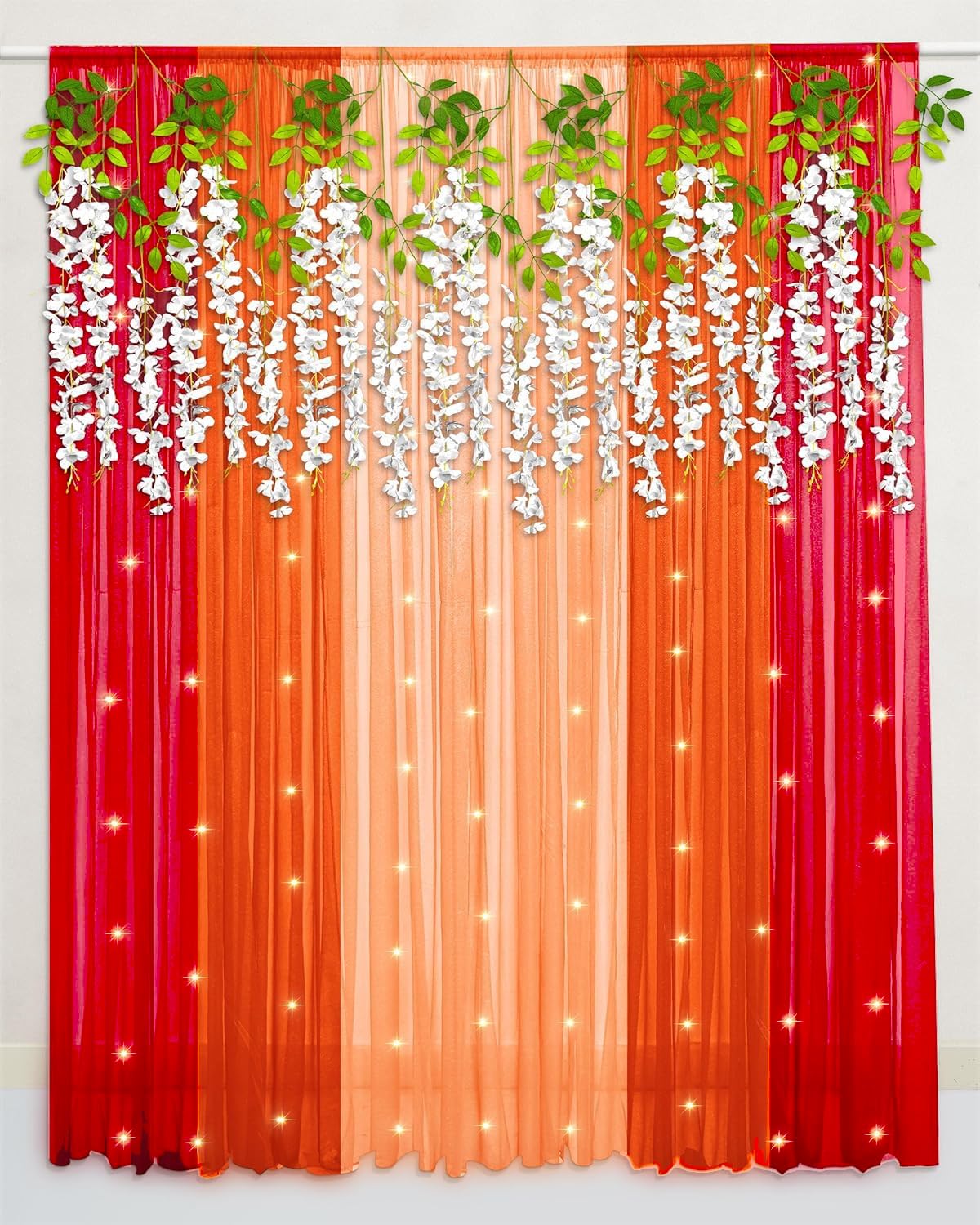 Special You Haldi Mehndi Decoration Items for Home with Peach, Orange & Red Backdrop Curtains for Decoration with Wisteria Hanging for Pooja room decoration, Wedding Decoration items for home - 16 Pcs (B0CNW9S2XD) Amazon Price History, Amazon Price Tracker