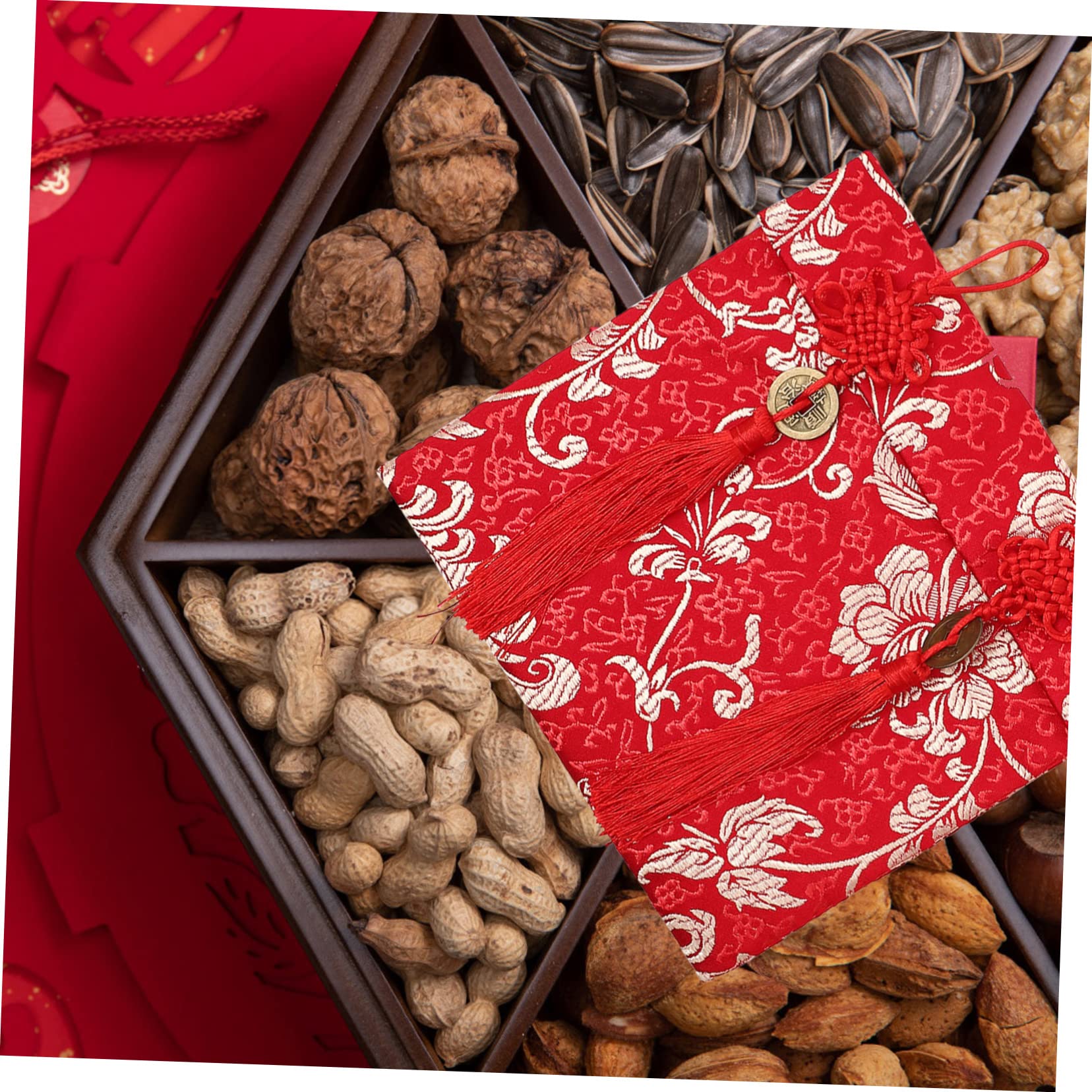 TEHAUX 10piezas Sobres Rojos De Seda Para Dinero Diseño De Chinos Paquete Para Bodas y Celebraciones Del Año Lunar