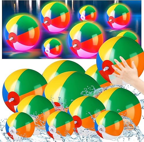 Miniatura 1 de 10 bolas de playa con luz de color arco iris de 6121624 pulgadas bolas de playa que brillan en la oscuridad juguetes inflables de piscina para
