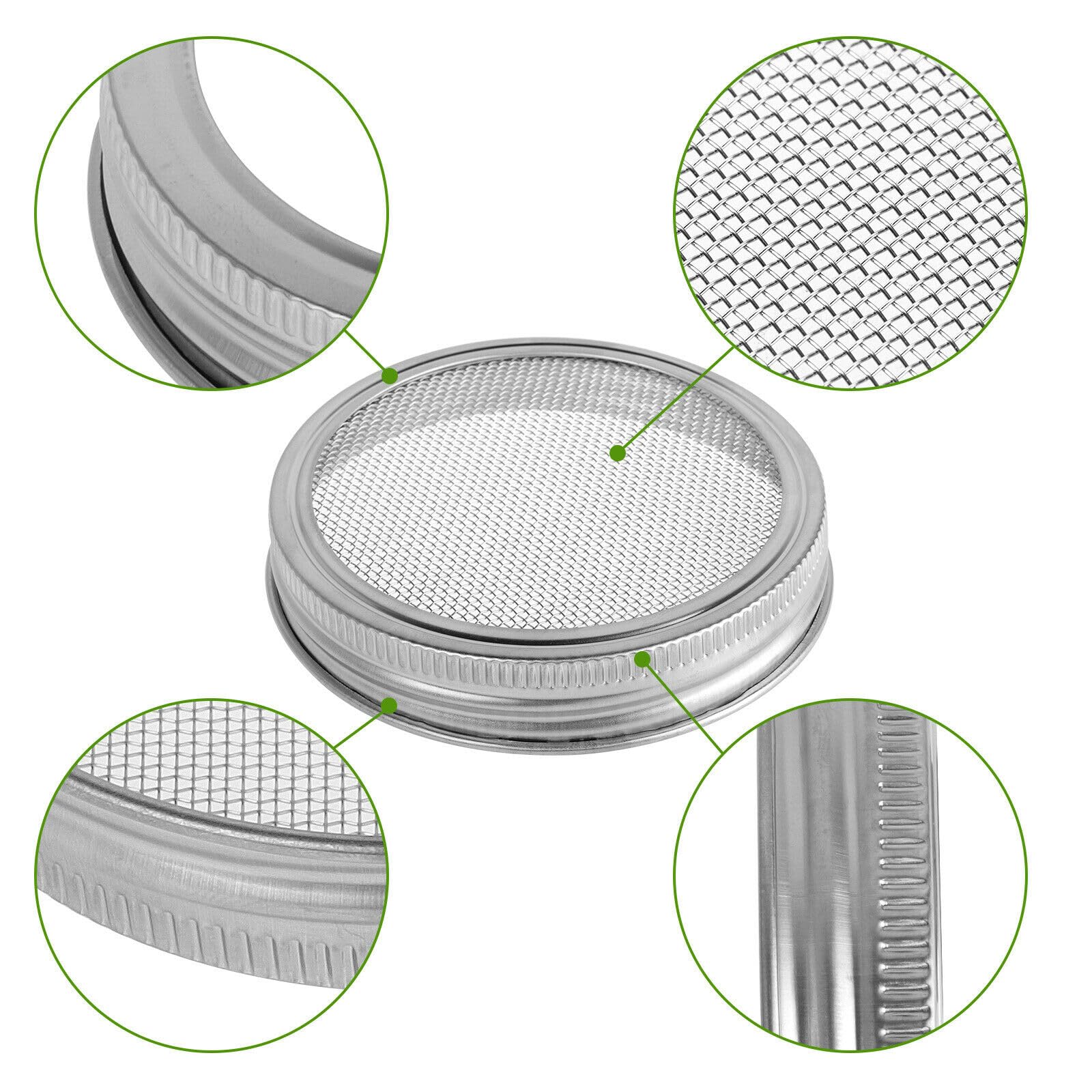 Set di 6 Coperchi Premium in Acciaio Inox per Barattoli di Germinazione con Filtro a Maglia Fine per Facile Drenaggio, K per Coltivazione Germogli, Tappo per Barattoli a Bocca Larga  15