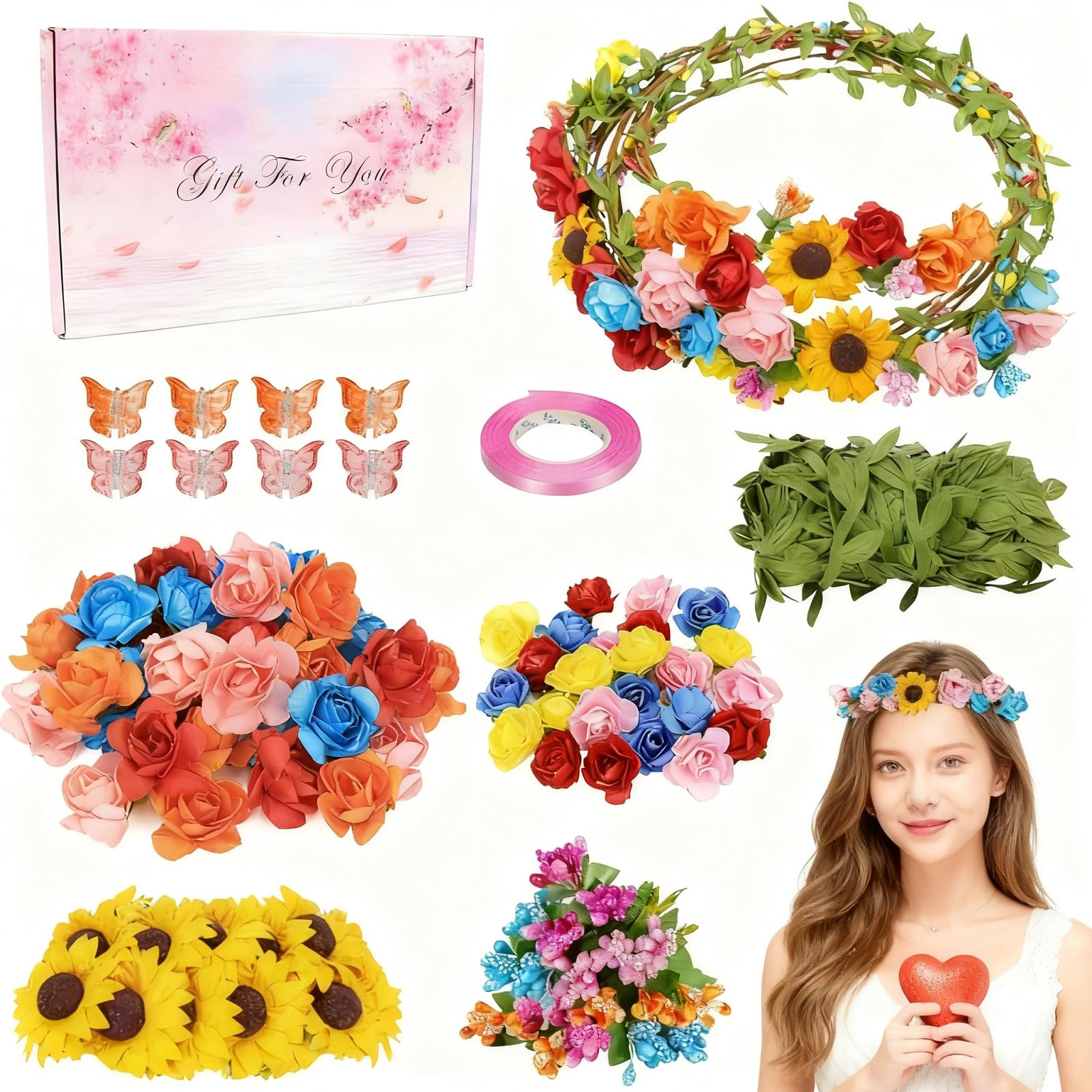 Meetory Couronne de fleurs pour adultes - Décoration de cheveux Kit de bricolage Pour Amateur de bricolage anniversaire d'enfant Bijoux de cheveux Fête de mariage vacances anniversaire