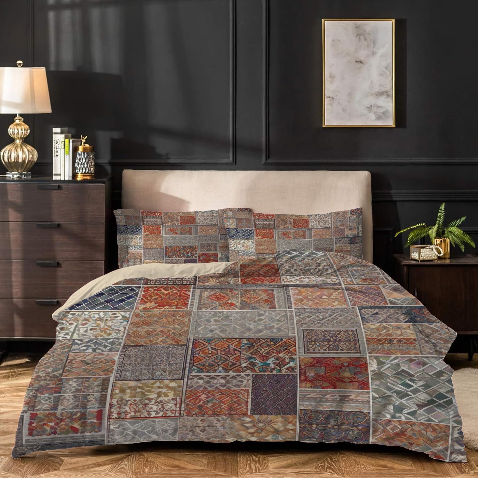 Dyausi Grey Emperor Duvet Cover Set Patchwork Stylish Bedding Set 3Pcs With Zipper Closure For Man Woman Reversible Microfiber Quilt Cover 290X235cm And 2 Pillowcases 50X75cm