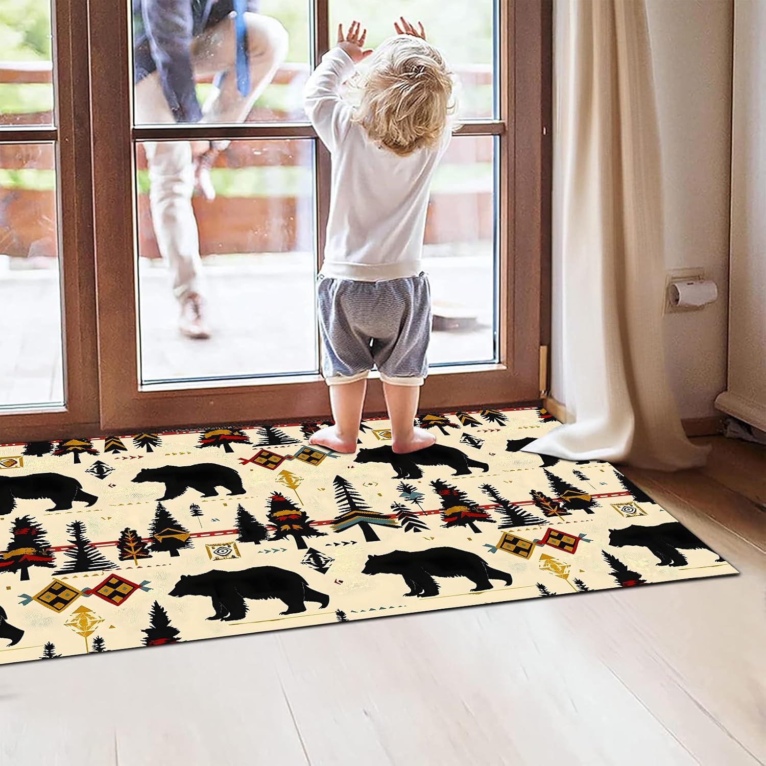 Rustic Bear Indoor Door Mat 29.5x17in,Non Slip Backing Animal and Tree Floor Mats,Non Woven Entryway Rug,Western Welcome Rugs Decor,for Entrance Bedroom Kitchen,Practical Doormats Gifts