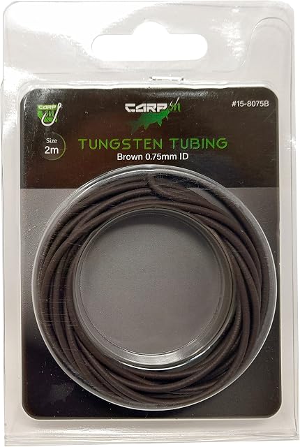 Carp On - 2m Tungsten Tubing 0.75mm Bore - High Density & Soft & Supple - Mud Brown Weed Green or Silt Black - Essential Easy Thread Terminal Tackle To Make Balanced Fishing Rigs