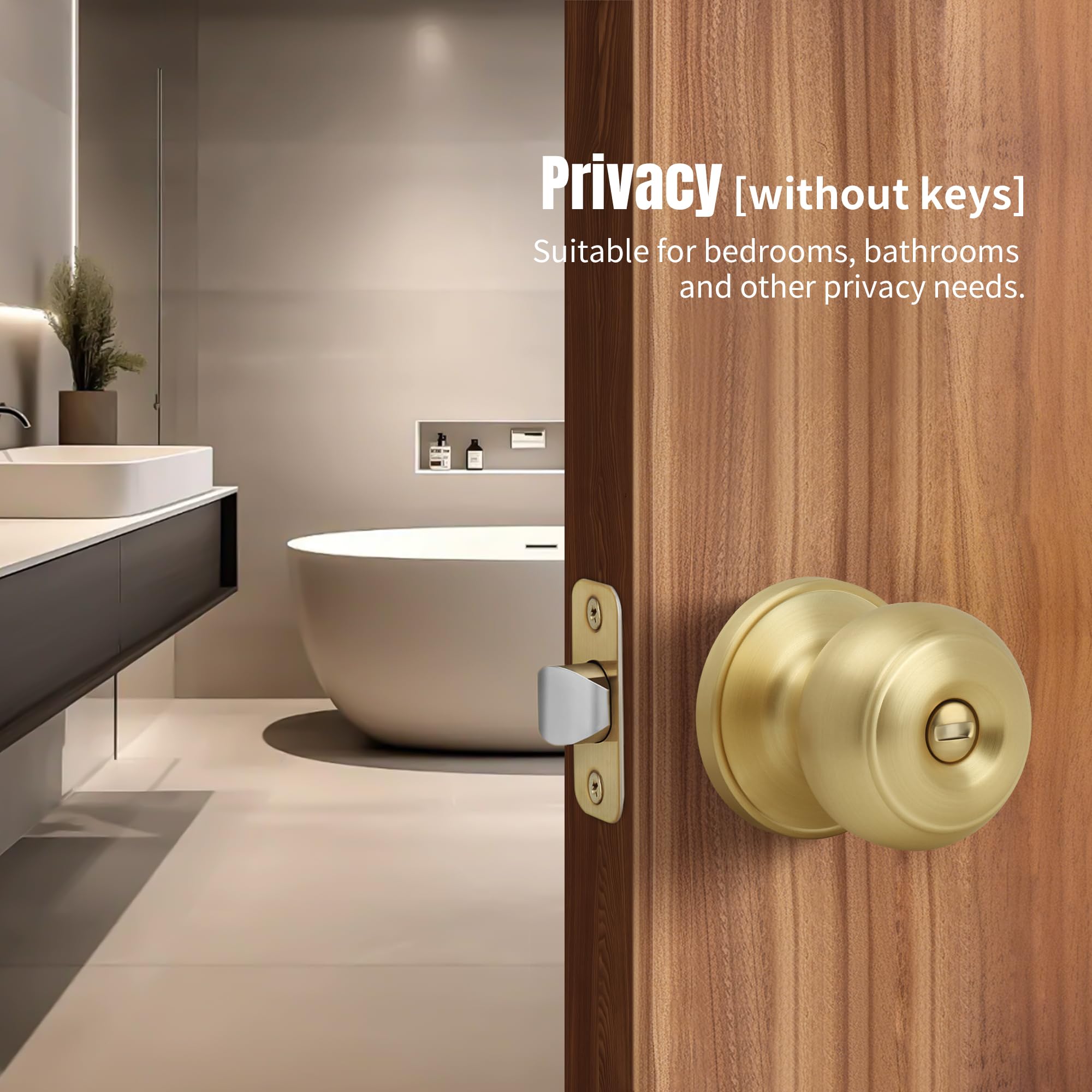 Moquin Gold Privacy Door Knob - Keyless Security -3