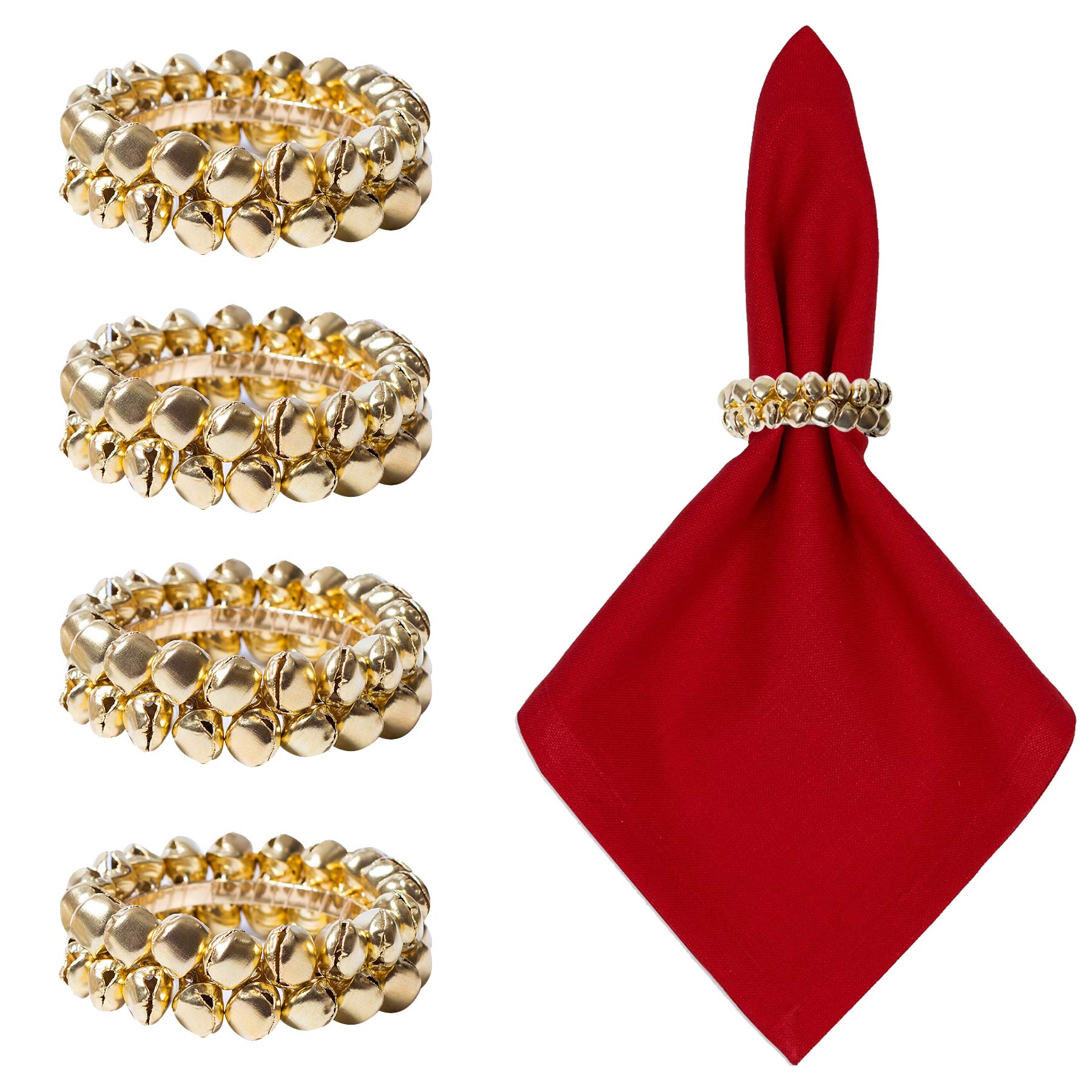 Christmas Tableware Set of 4 Metal Napkin Rings - Gold Jingle Bells