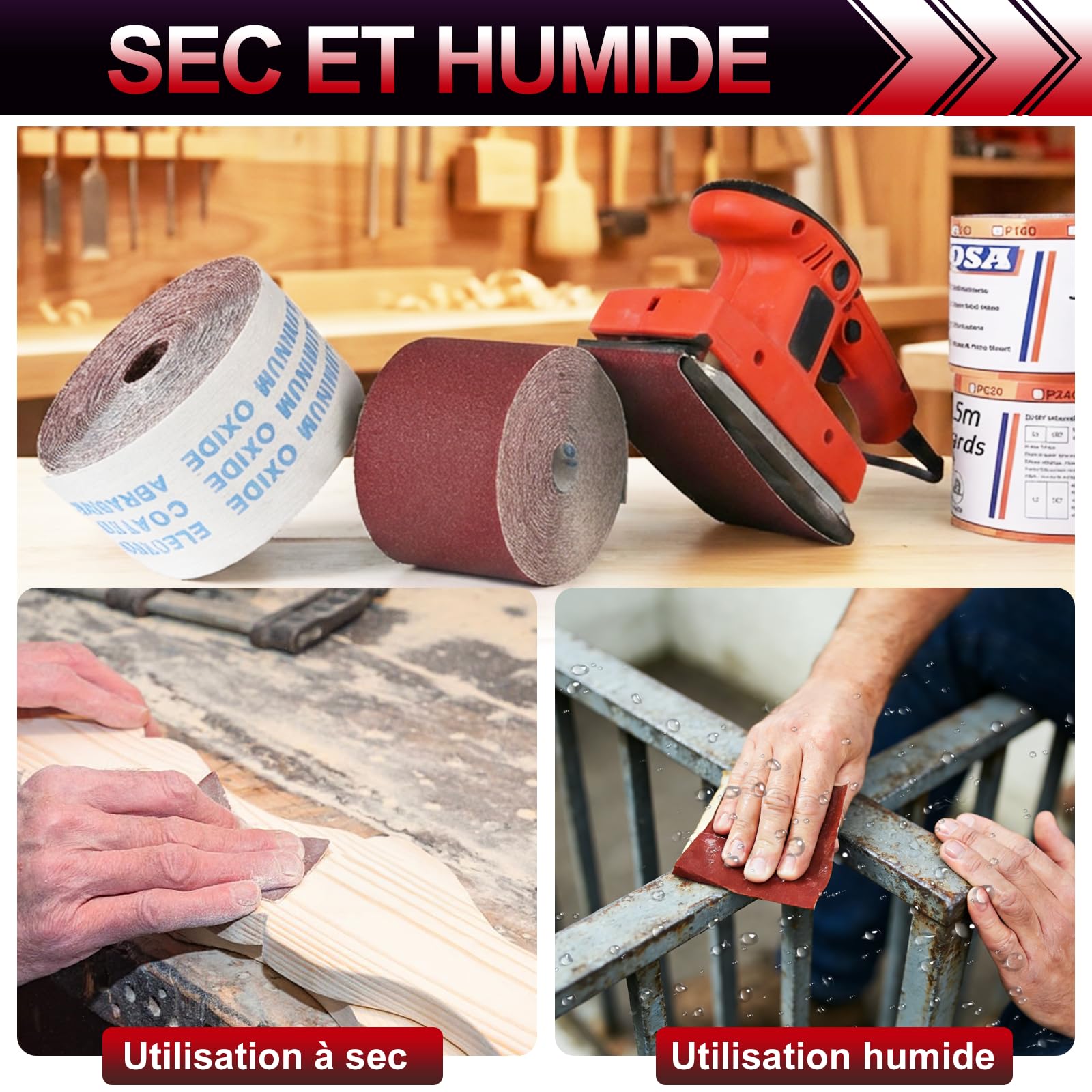 Rouleau de Papier Abrasif 15 m x 93 mm Oxyde D’Aluminium Grain 120 | Papier de Verre en Toile émeri à Base de Tissu pour Le Bois, Le MéTal, La Peinture pour Ponceuses Vibrantes et Manuelles