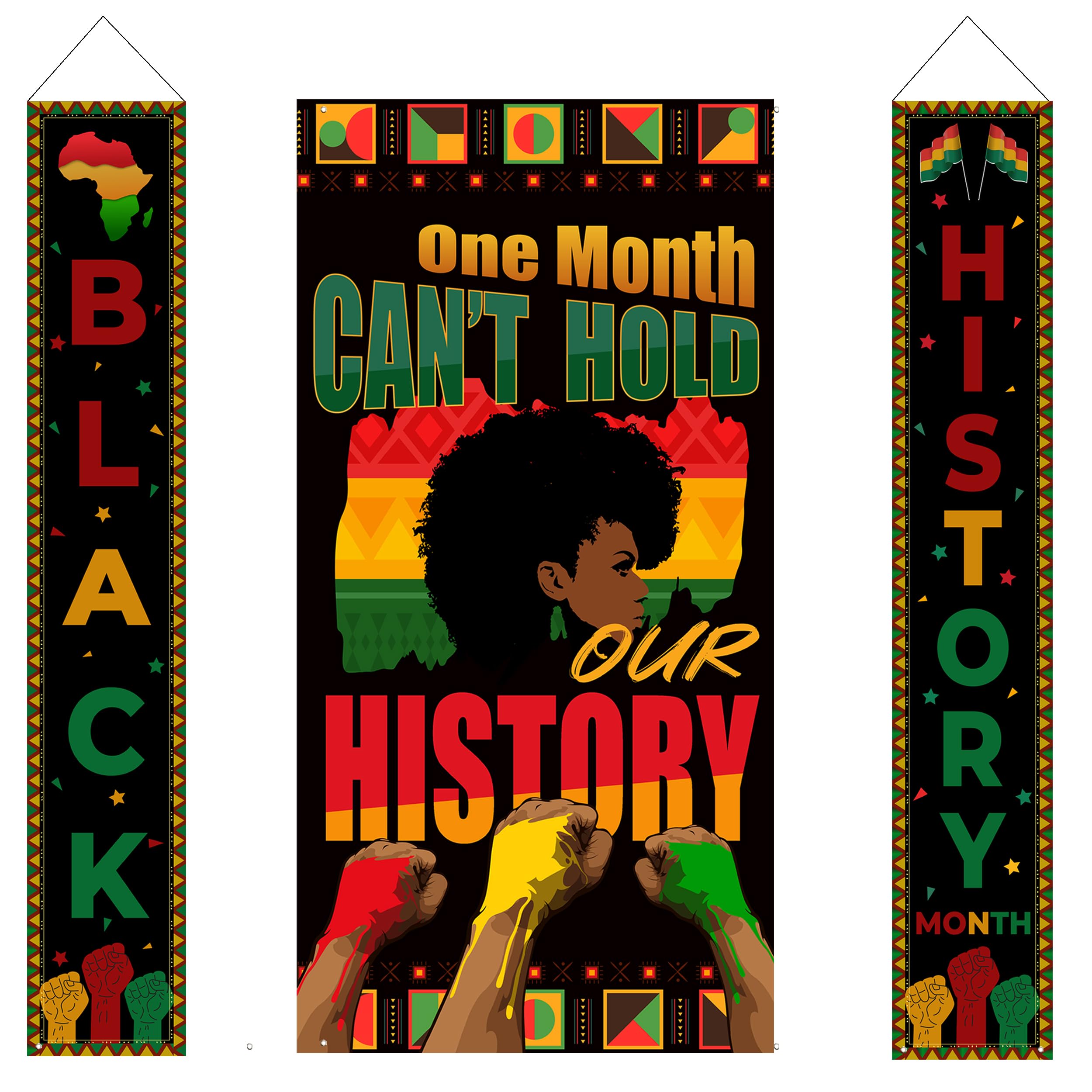 Black History Month Decorations, 3PCS Black History Month Door Banner Backdrop, Pan African American Decorations Porch Banner, Wall Hanging Banner for Classroom School Doorway Decorations