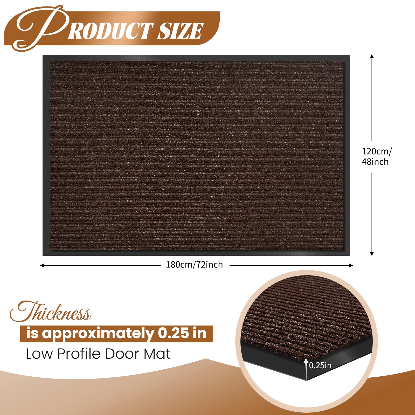 Felpudo de entrada grande para interiores y exteriores, 48 x 72 pulgadas, color marrón, tapete de bienvenida, impermeable, de perfil bajo, fácil de limpiar, tapete de puerta delantera, patio, parte