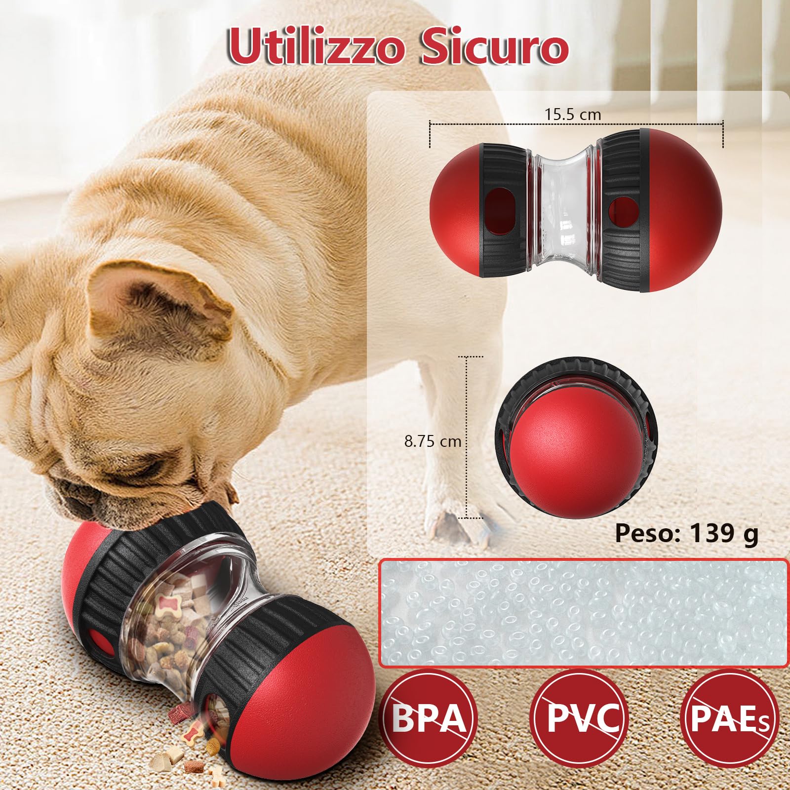 Gioco di intelligenza per cani, mangiatoia lenta per cani che migliora la digestione, divertente gioco di occupazione per caniche distribuisce cibo - Rouge