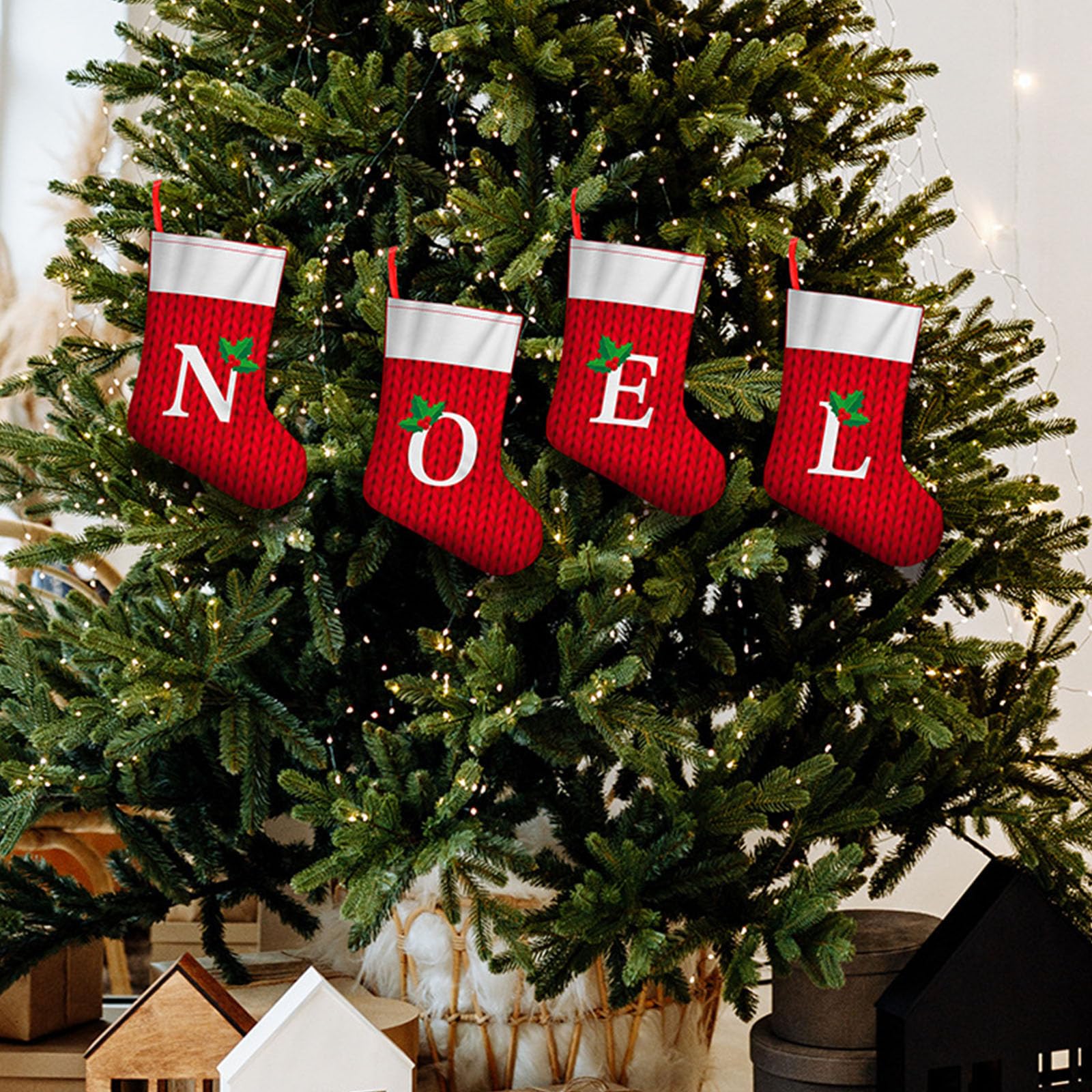Carotoe E Caroto Classical Christmas Stocking Set Mbroidered Letter Sturdy Fabric Fireplaces Hanging Ornament For Family Individualized Christmas Socks