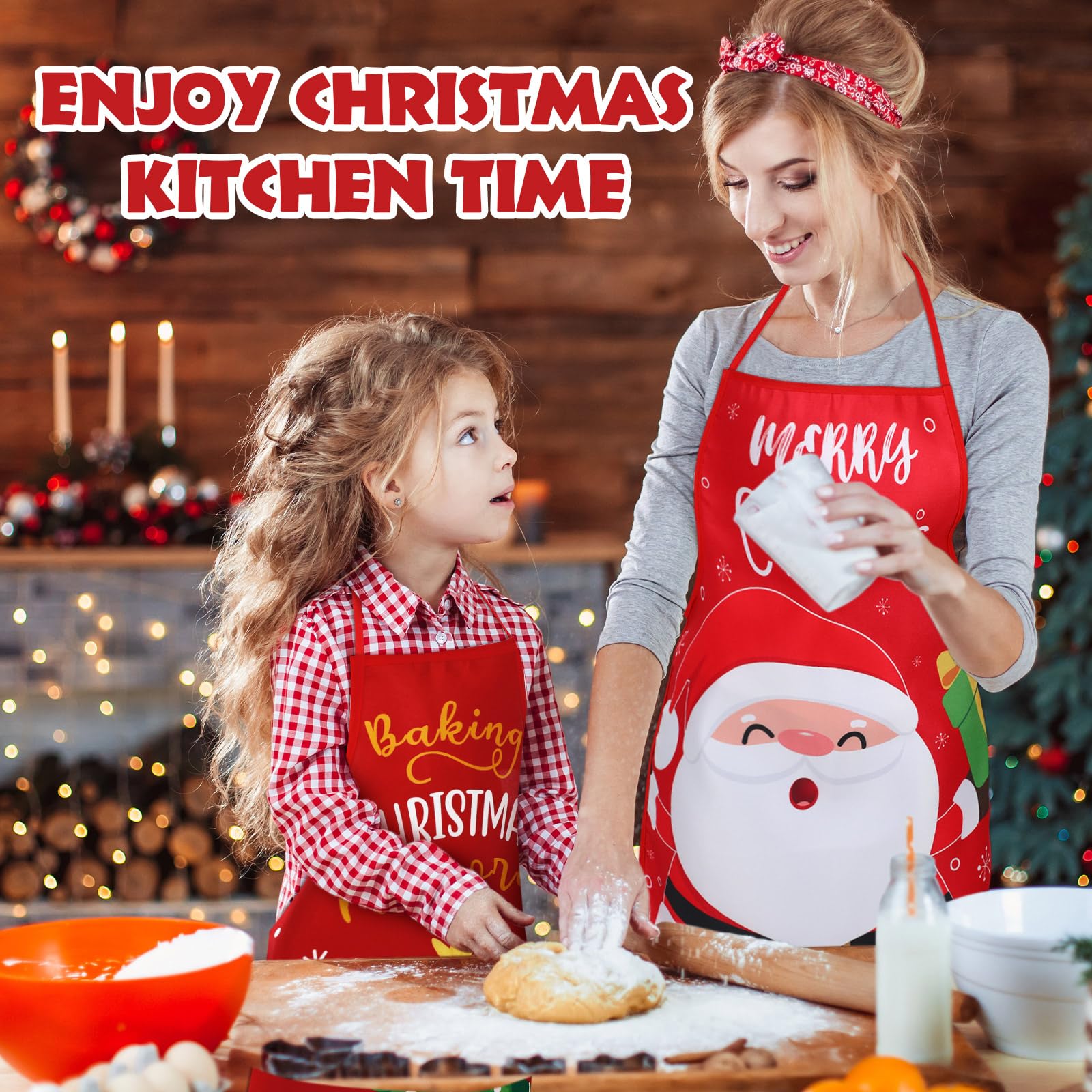 Liitrsh Delantal de Navidad para niños, delantales a juego, delantal para niños, muñeco de nieve, ciervo, pan de jengibre, Papá Noel, delantal para cocina y repostería, Estilo elegante., approx. 27.56