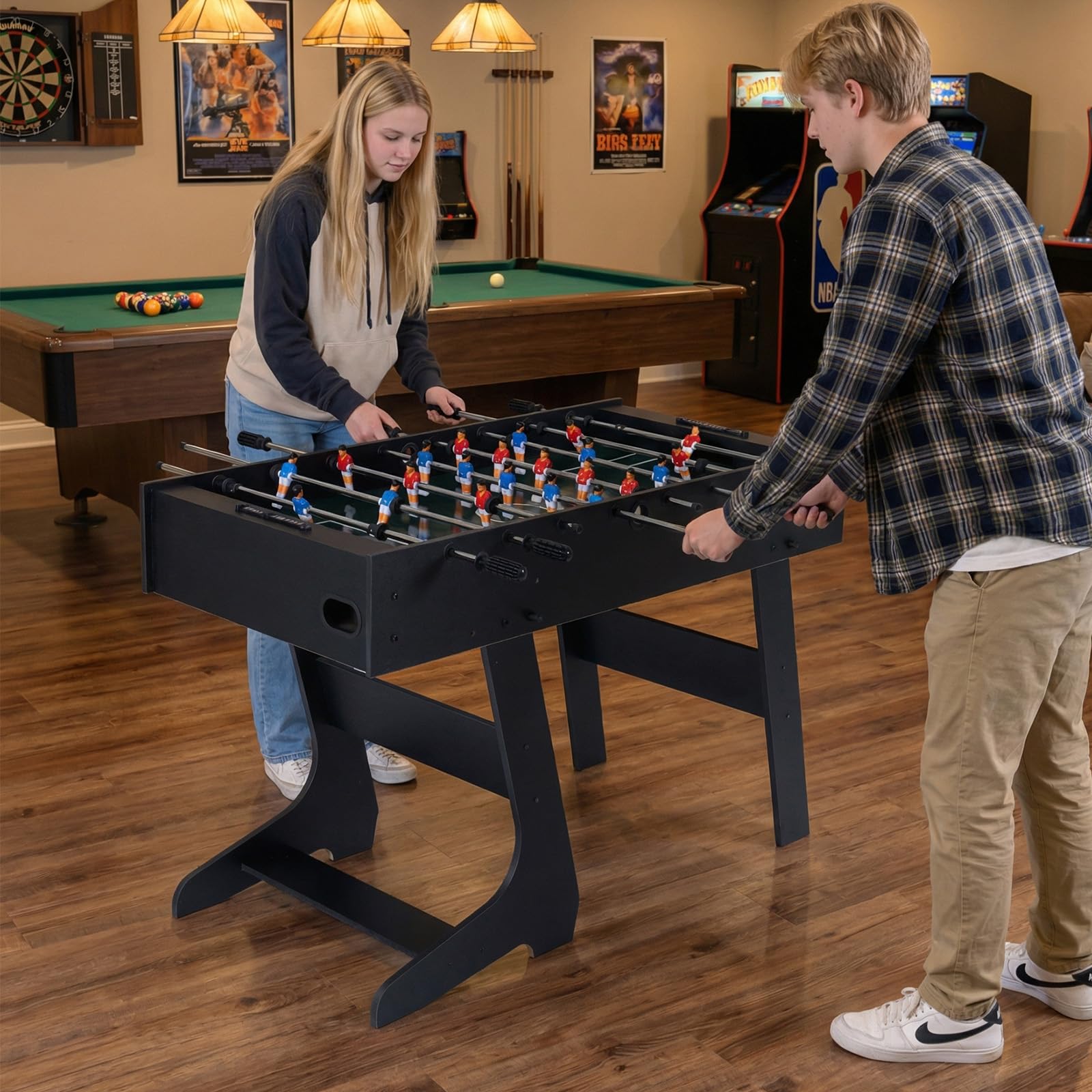 FANTASK Futbolín Plegable, futbolín de Madera con 2 Bolas, 2 contadores de Puntos y 22 Figuras de Juego, Mesa de futbolín para 2-4 Jugadores, Ahorra Espacio, Mesa de Juego para niños y Adultos