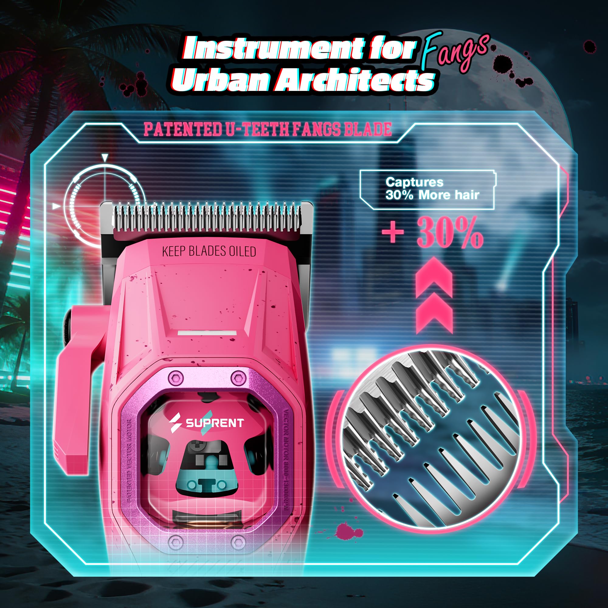 SUPRENT Fangs Professionelle Haarschneidemaschine – Hochleistungs-Haarschneider mit 13.000 U/min Vector-Motor, professionelles Haarschneide-Set mit KI-Geschwindigkeitssteuerung