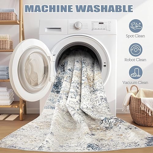 Miniatura 6 de Alfombra de área para sala de estar, 9 x 12 pies, abstracta, grande, suave, lavable, para interiores, neutra, moderna, alfombra de pelo bajo, para