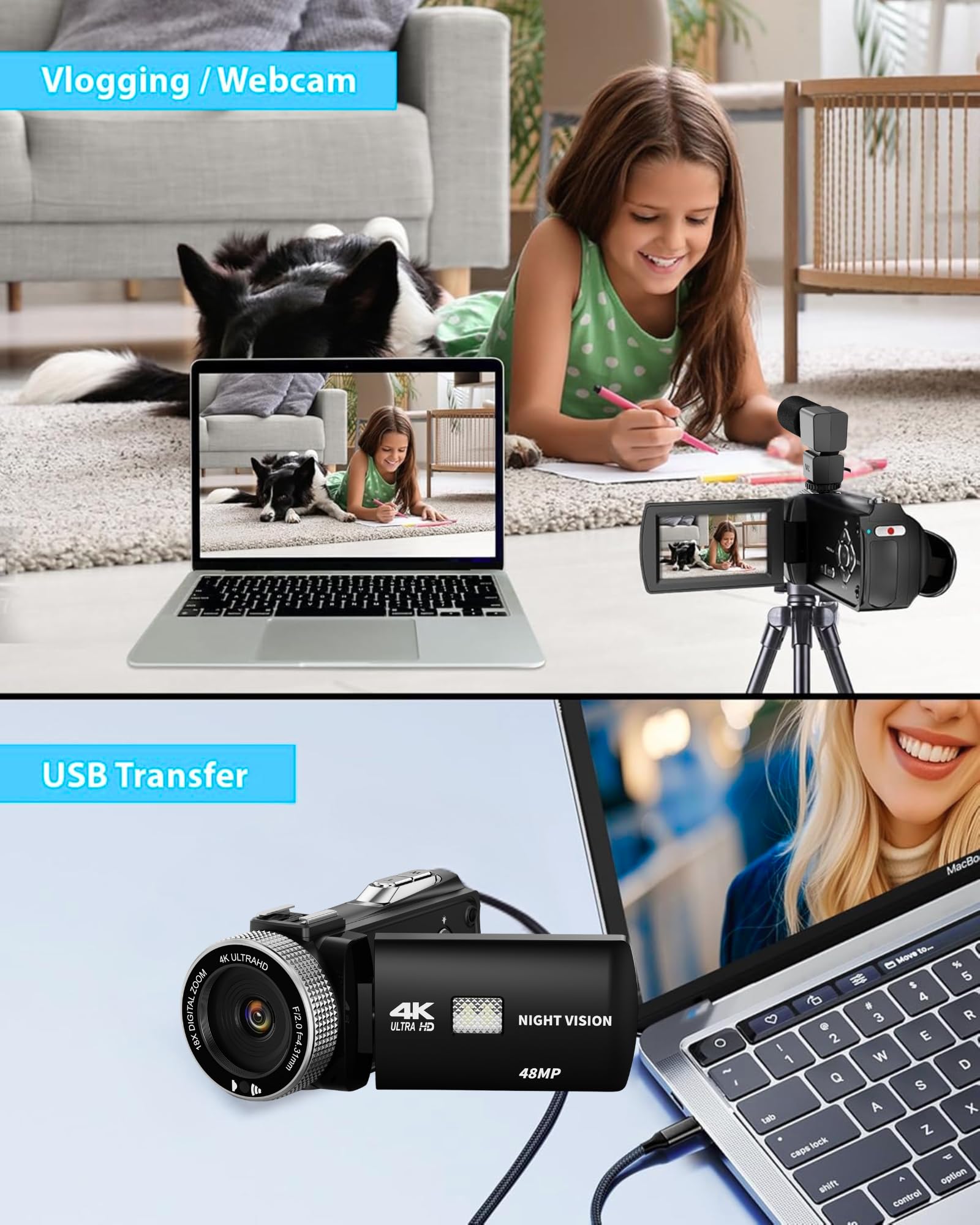 Amazon.com : ZIMOCE 4K 48MP Video Camera Camcorder with IR Night