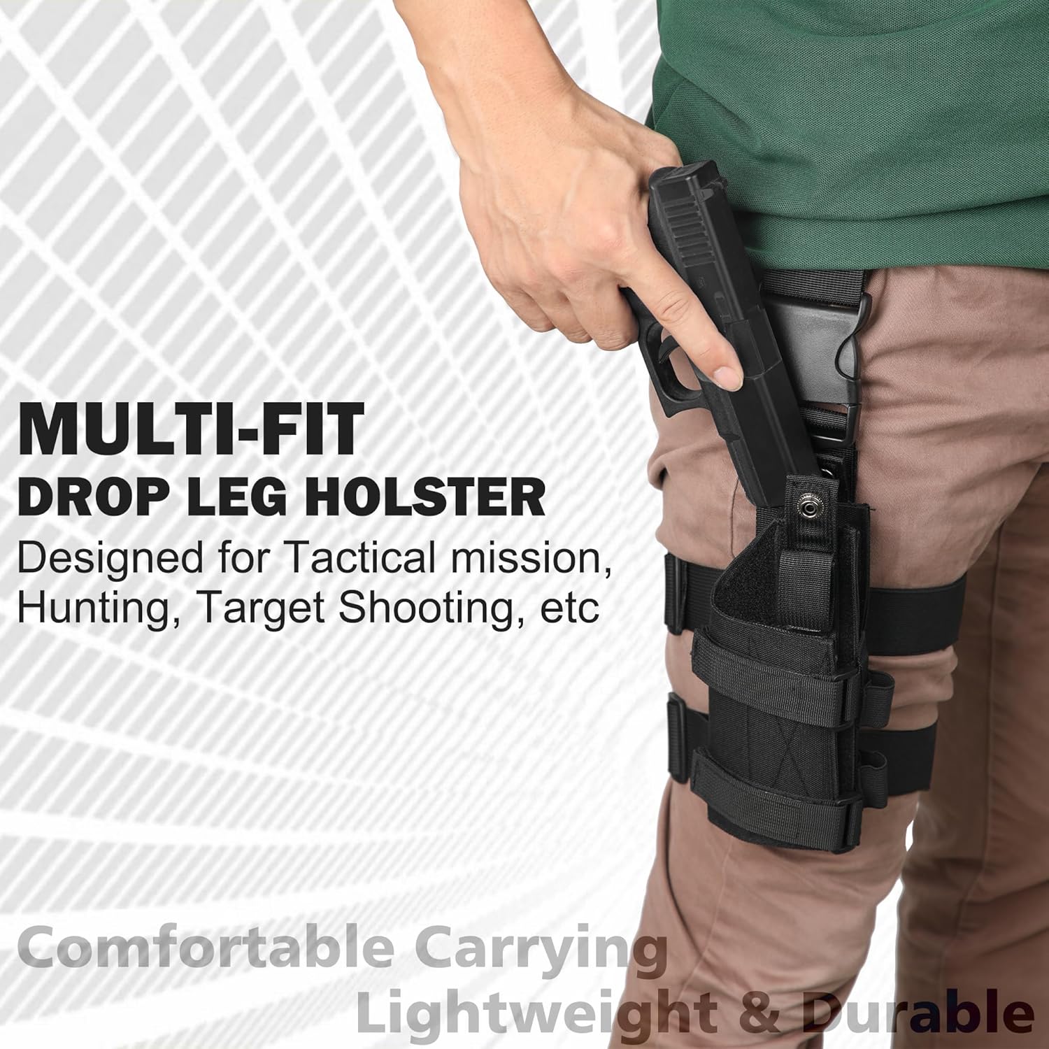 Universal Drop Leg Tactical Gun Holster fit Pistols with Optic/Light/Laser, Adjustable Thigh Nylon Gun Holster Compatible with Glock 1911 S&W Sig Sauer Ruger Taurus Berreta CZ HK and More - Image 7