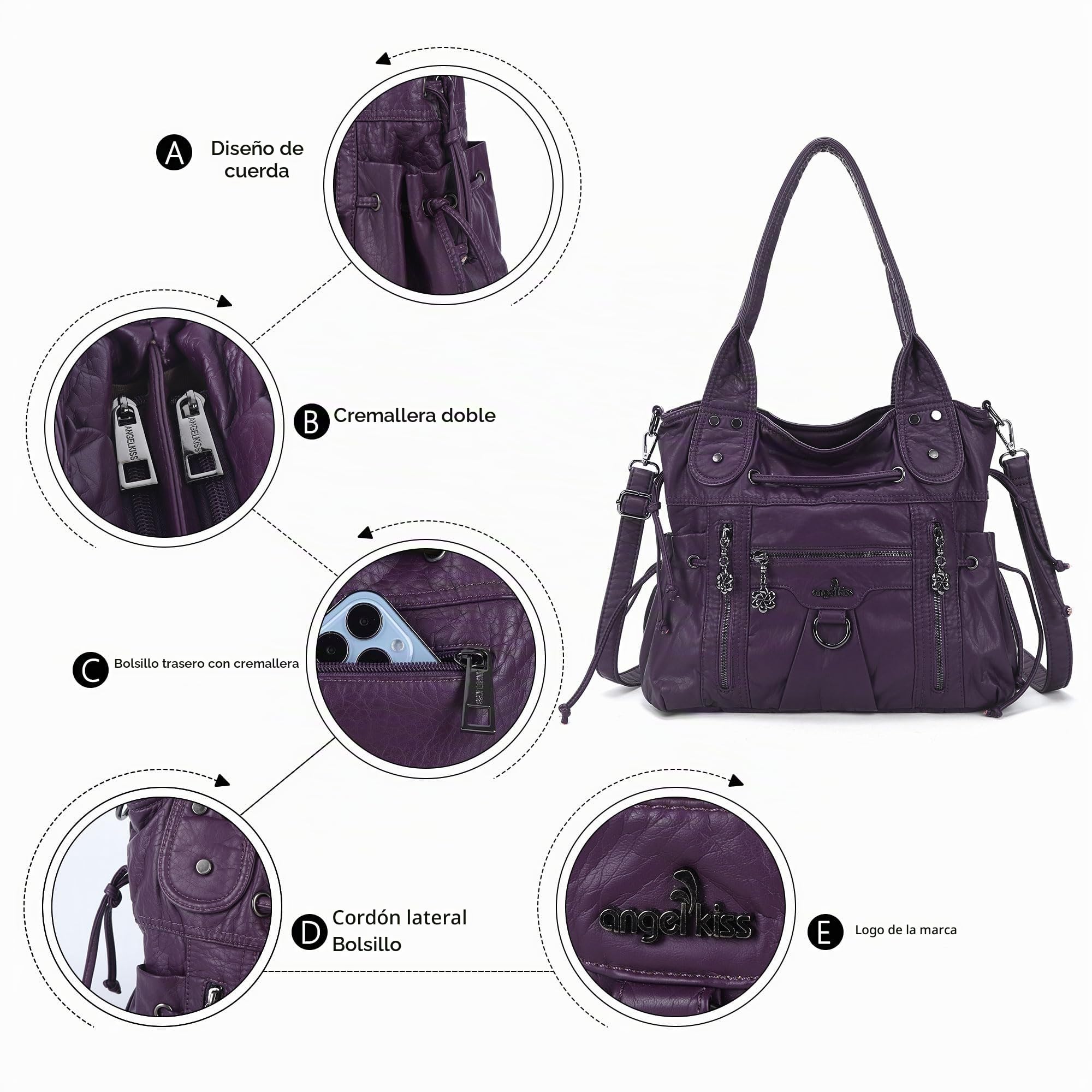 Angel Kiss Bolsos hobo para mujer, bolso al hombro de moda, bolsos de mano para dama y bolsas amplias con correa bandolera
