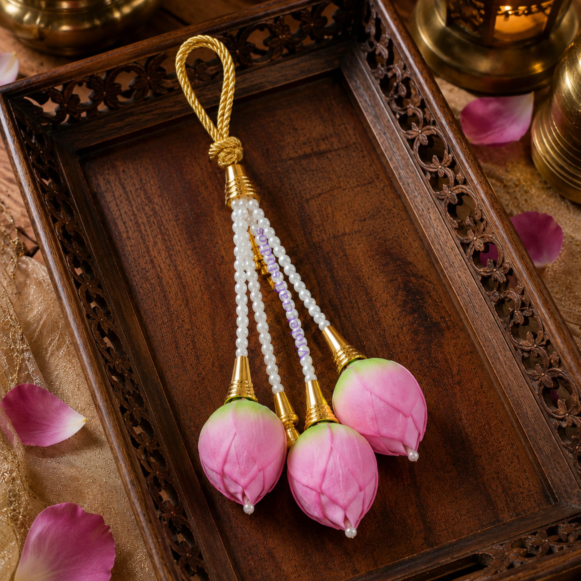 Artificial Lotus Buds Hanging (Pink, 3 Pieces) | Foam Lotus Flowers for Bridal Wedding Hair Accessories, Muhurtham Look, Lotus Kunjalam, Pooja Decoration, Festival Decor, DIY Craft Supplies-image-5