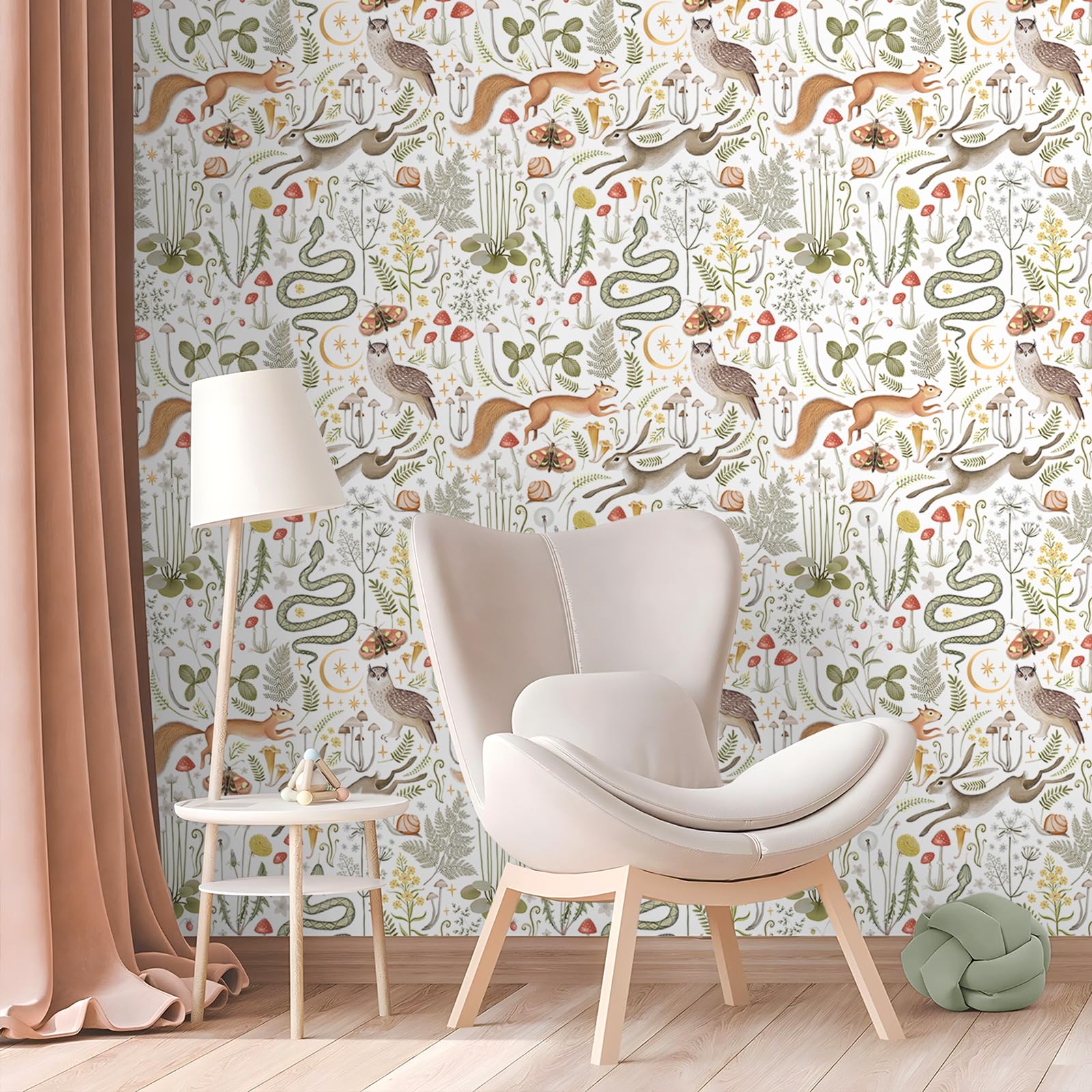 VEELIKE White Jungle Wallpaper Mushroom Tropical Floral Wallpaper for Bedroom Bathroom 44.5 cm x 300 cm Patterned Wall Mural Animal Contact Paper for Walls Nursery Sticky Back Plastic Roll Removable - Image 3