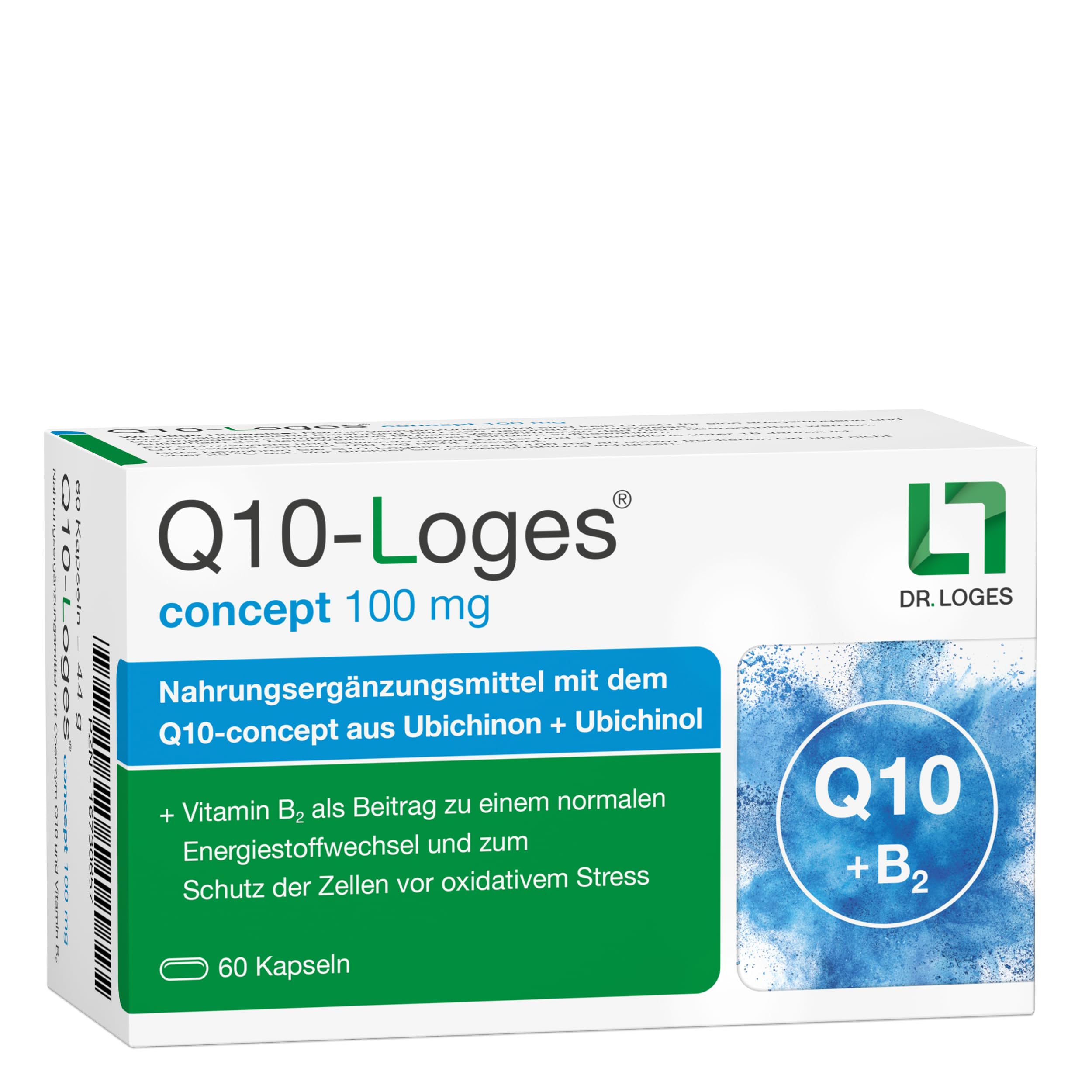 Q10-Loges® copcept 100 mg - 60 Kapseln - Nahrungsergänzungsmittel mit dem Q10-concept aus Ubichinon + Ubichinol und Vitamin B2