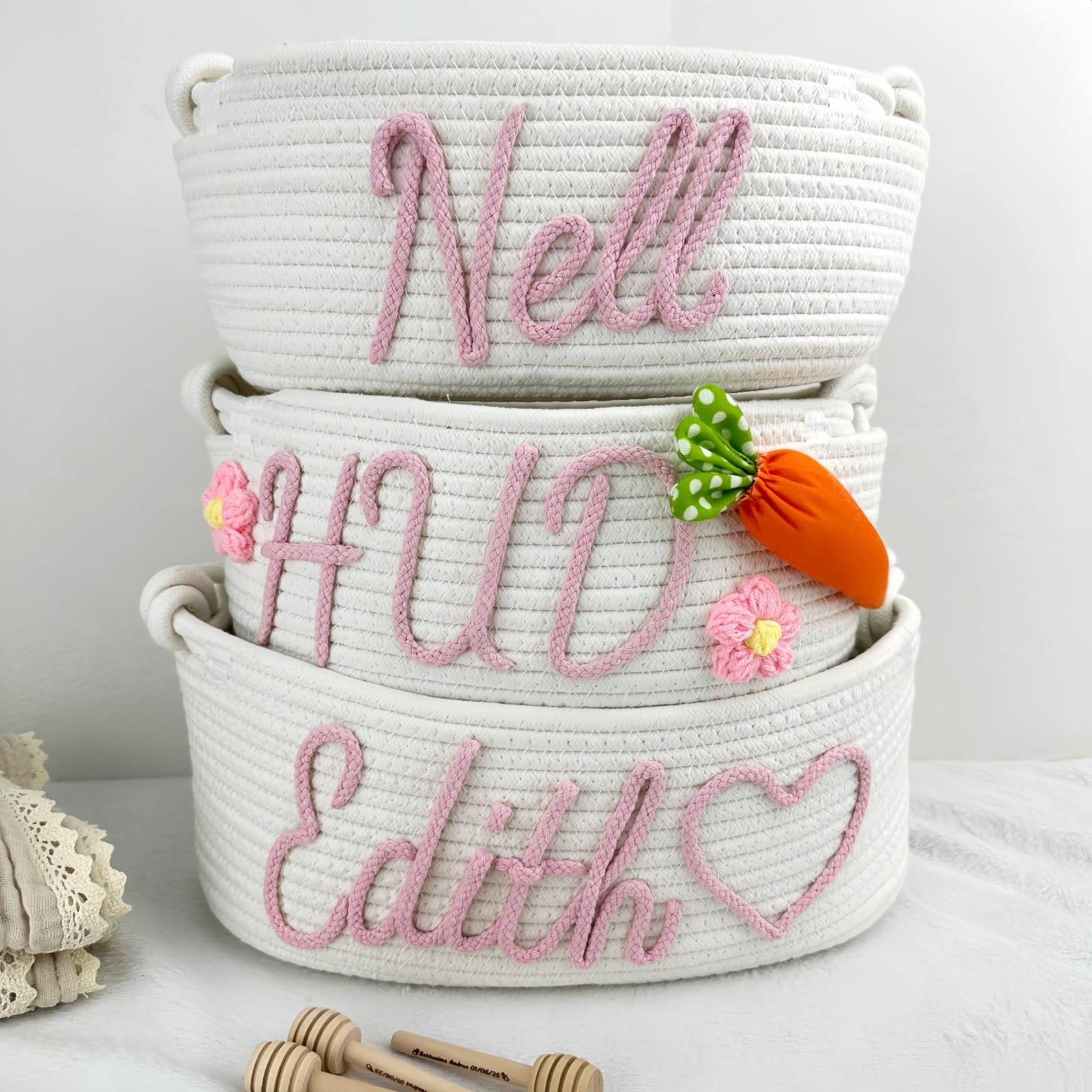 Cestino Personalizzato For Baby Shower, Cestino In Corda Di Cotone Personalizzato Con Nome, Contenitore Portaoggetti For Neonati, Decorazioni For La Cameretta Dei Bambini(L: 21X15X40cm)