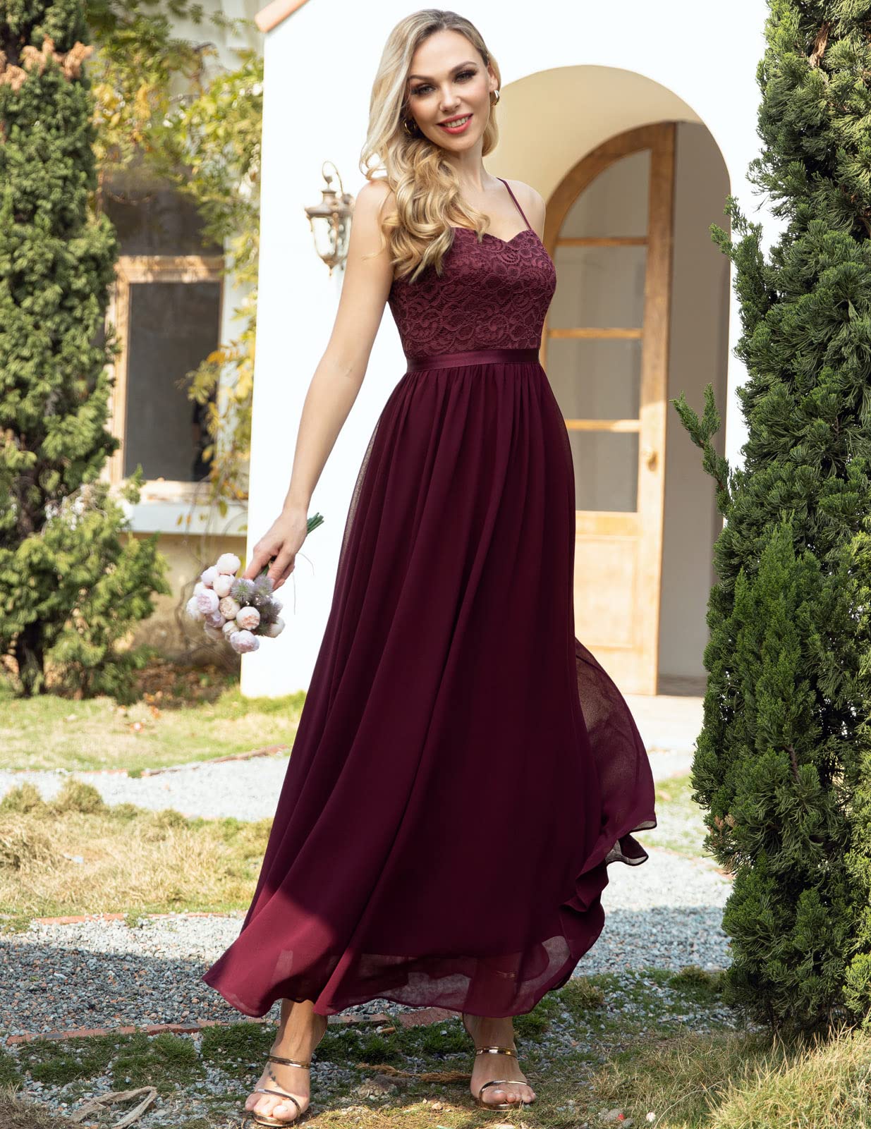 DRESSTELLS Abito formale da donna, lungo, per damigella d'onore, matrimonio, ospiti, modesto, ballo di fine anno, cocktail party