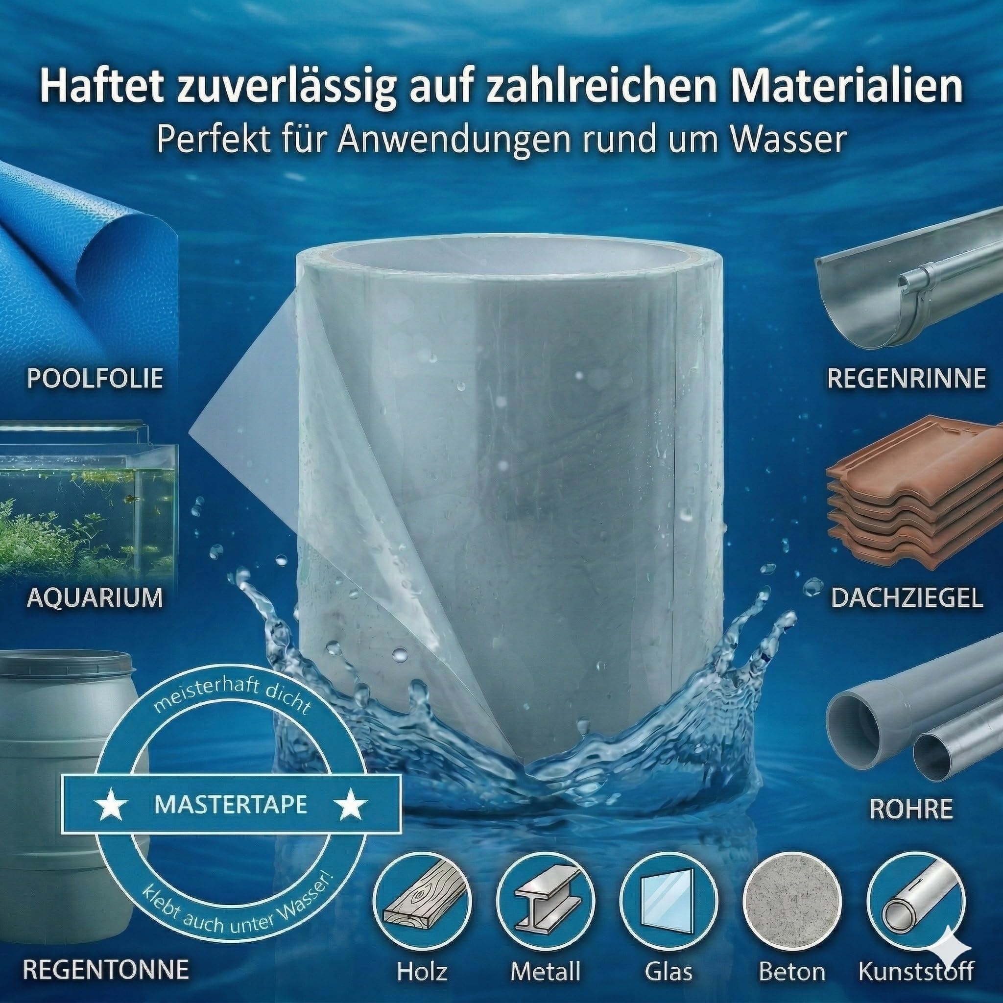 Unterwasser Klebeflicken, Reparaturflicken für Pool, Zelt, Plane, Dachrinne, Schlauchboot, Acrylatkleber (10 Stück 10 cm x 15 cm, Transparent)
