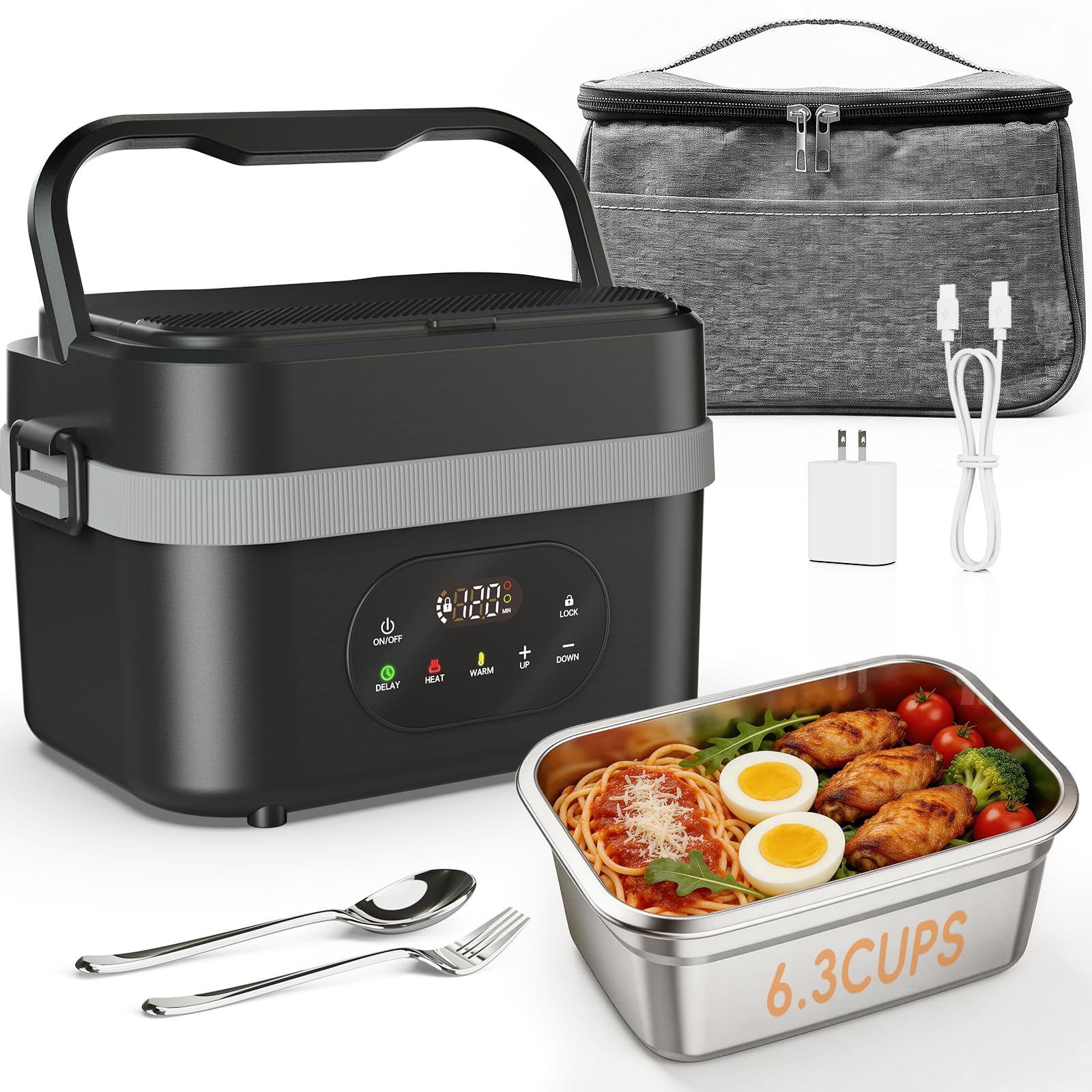 Photo 1 of [NOT TURNING ON] AKUDY Cordless Electric Heated Lunch Box for Adults, 6.3-Cups Rechargeable Self Heating Lunch Box with Scheduled Heating & Automatic Keep Warm, Portable Food Warmer for Work, Office&Outdoor Use