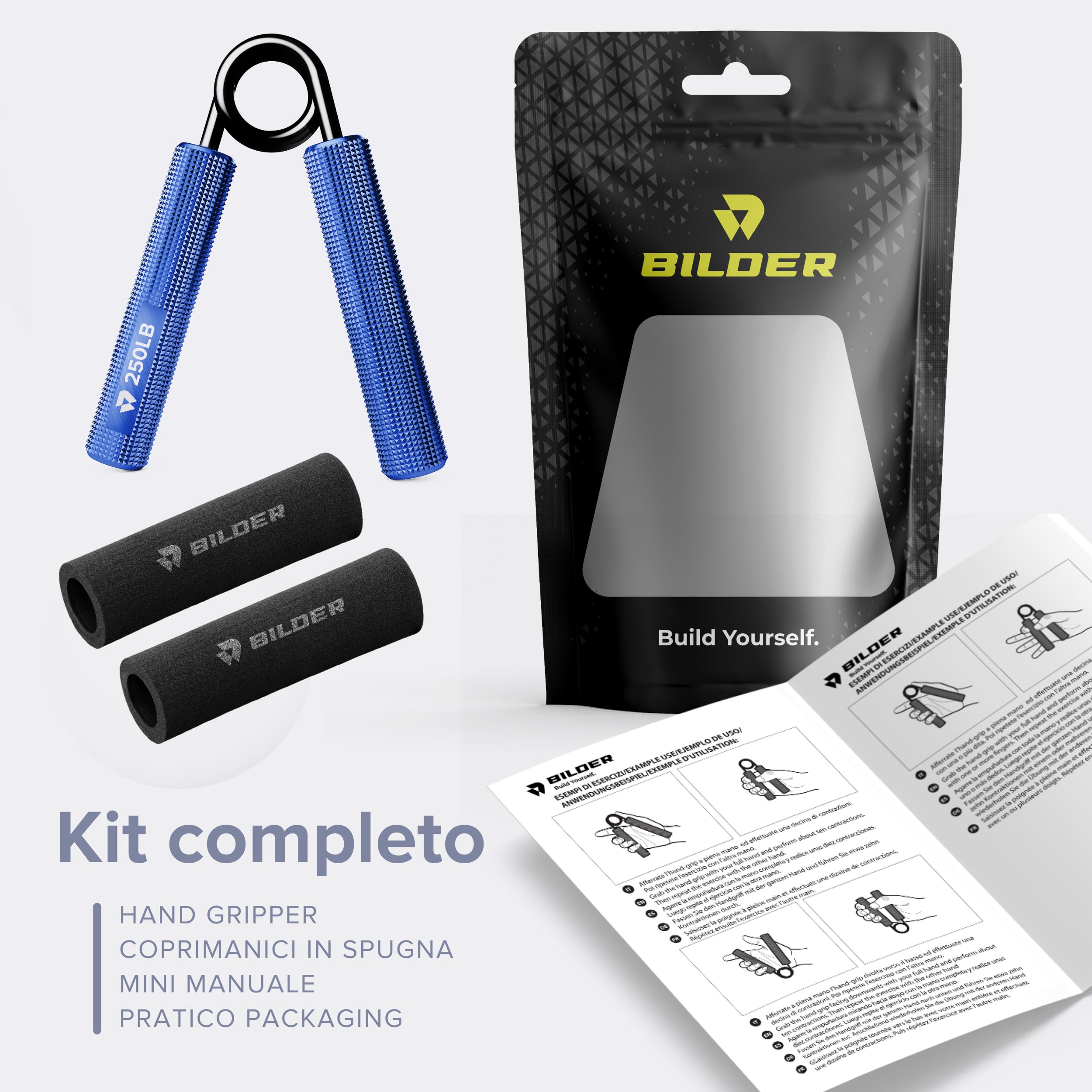 BILDER- Hand Grip Pinza per Le Mani in Metallo, Ideale per Allenamento Avambraccio, Mano e Polso, Potenzia la Muscolatura e Favorisce Il Recupero Funzionale, Attrezzi Palestra