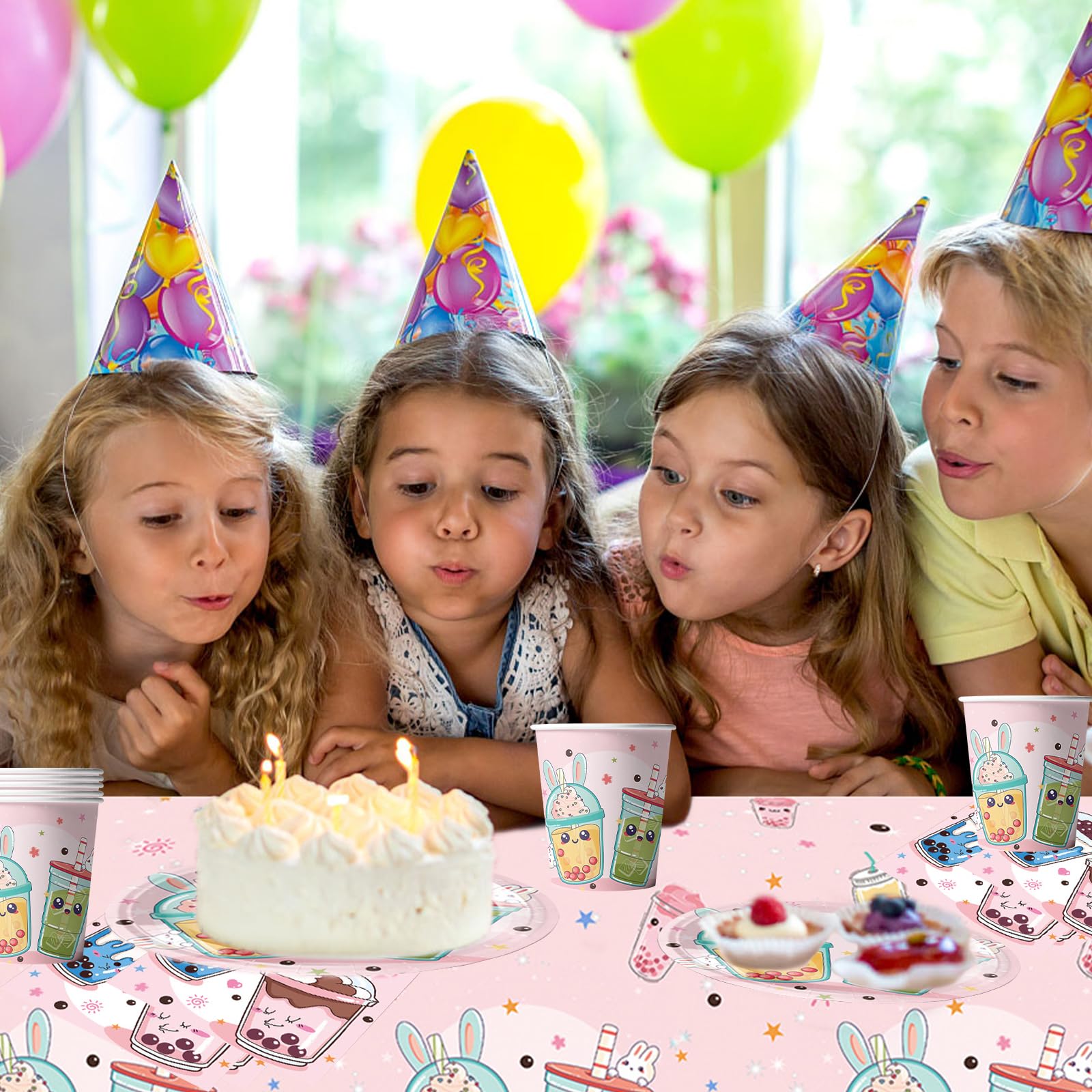 WBKJDM Soirée à Thème, Kit De Fête D'anniversaire 61 Pièces, Vaisselle Anniversaire, Assiette, Tasse, Serviette Papier, Nappe, Fournitures De Fête D'anniversaire Pour Enfants