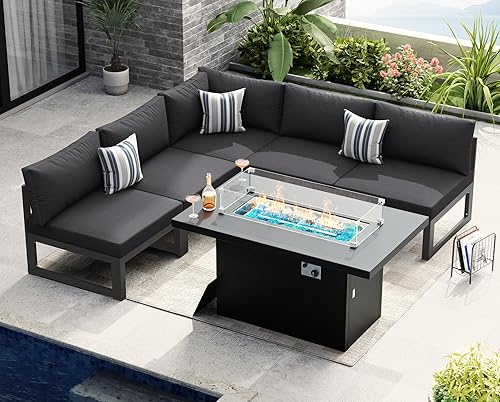 NICESOUL Juego de muebles de patio de aluminio moderno de gran tamaño de 5 asientos, sofá modular seccional a prueba de óxido para todo tipo de