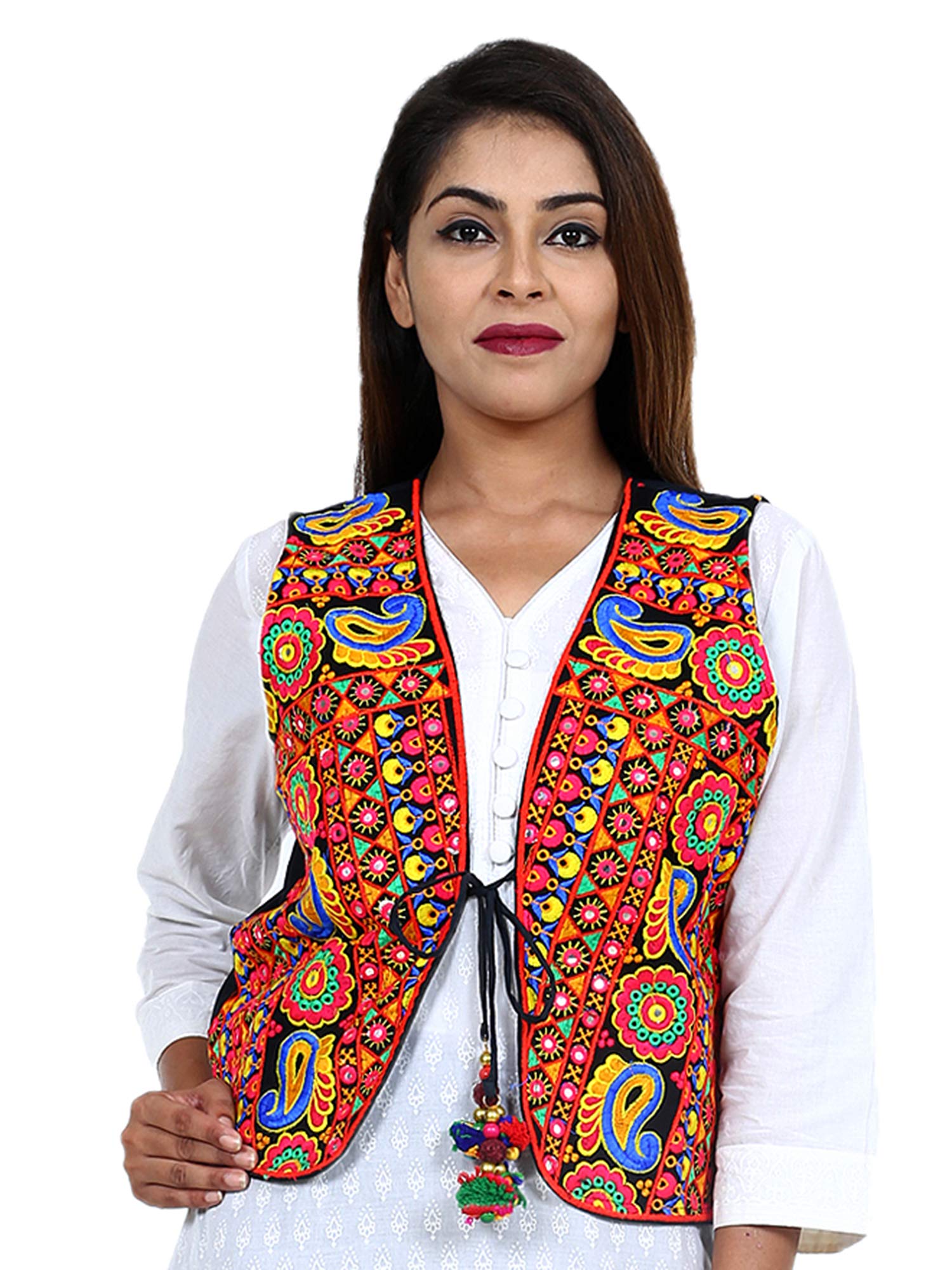 craft trade Ethnic Jacket for Women Waist Coat Stylish Cotton Handmade Navratri Traditional Rajasthani Embroidered Mirror Work Gujrati Kutchi Koti for Girls - Bust Size 34-38 Inches-picture-25