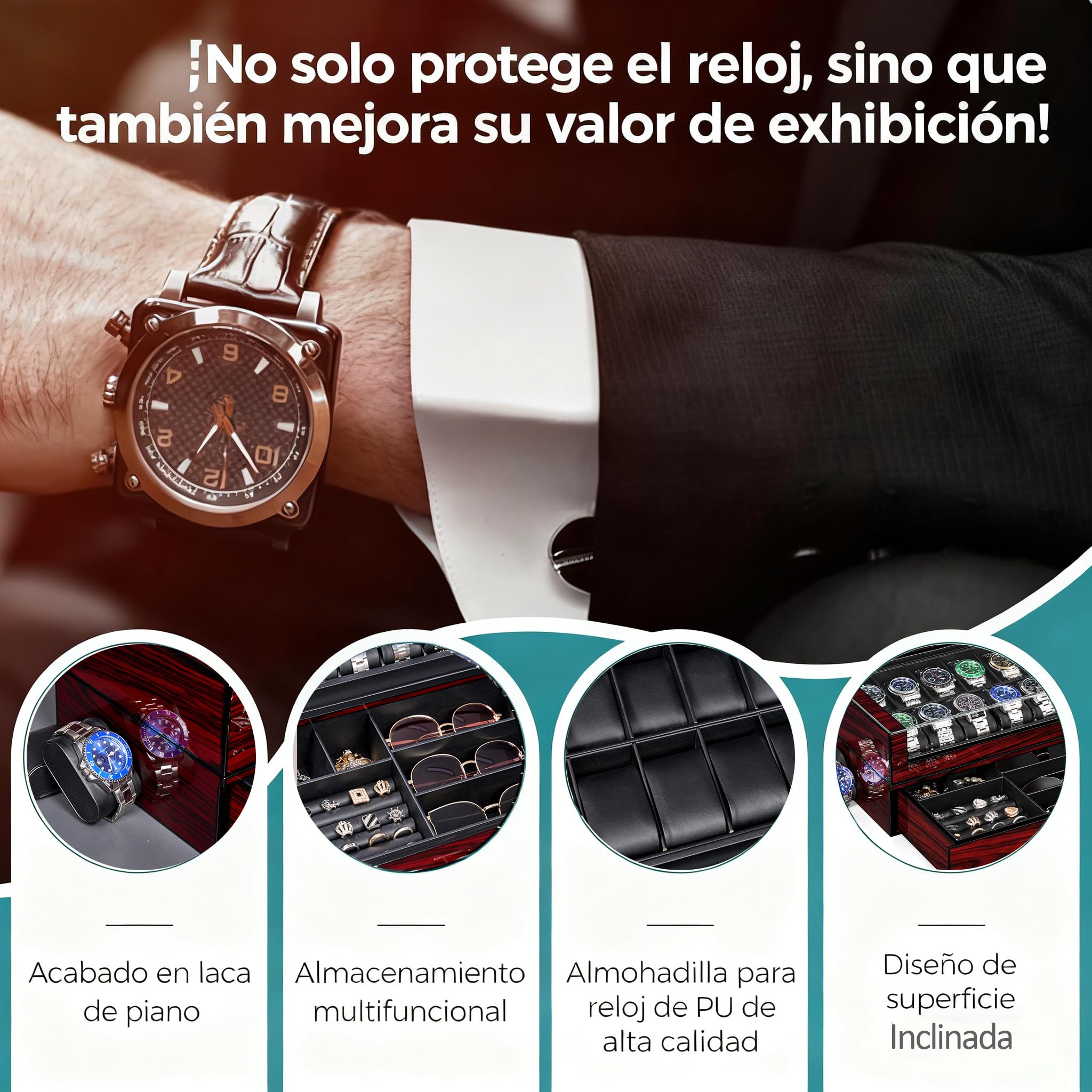 ANWBROAD Caja Relojes para Hombre 12 Compartimentos Tapa de Cristal Caja de Relojes 2 Capas de Pintura Relojero Organizador para Guardar Joyas Forro de PU Regalo para Hombre y Mujer JWB005Y