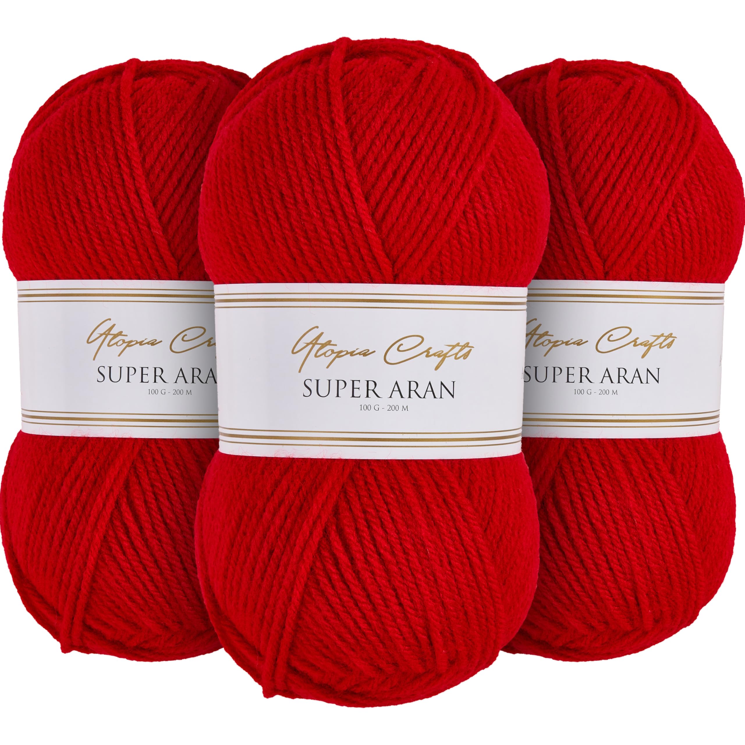 Utopia Crafts Super Aran Knitting and Crochet Yarn 3X 100g (Scarlet Glow)
