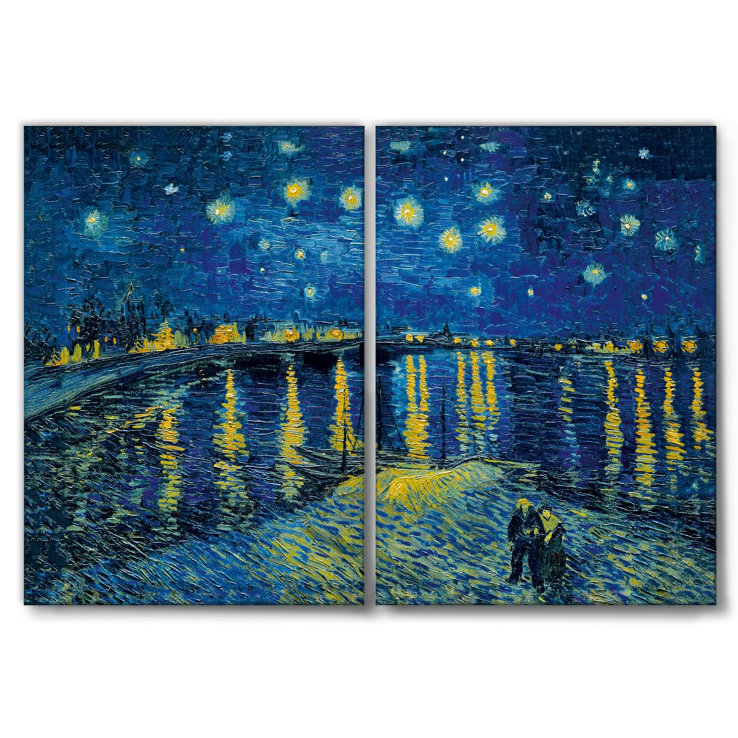 Giallobus - Quadri Grande Formato XXL - Vincent Van Gogh - Artisti Famosi - Notte Stellata sul Rodano - Tela Canvas - 204x140cm | 2pcs. x 100x140cm - Pronto da Appendere - Quadri Moderni per la casa