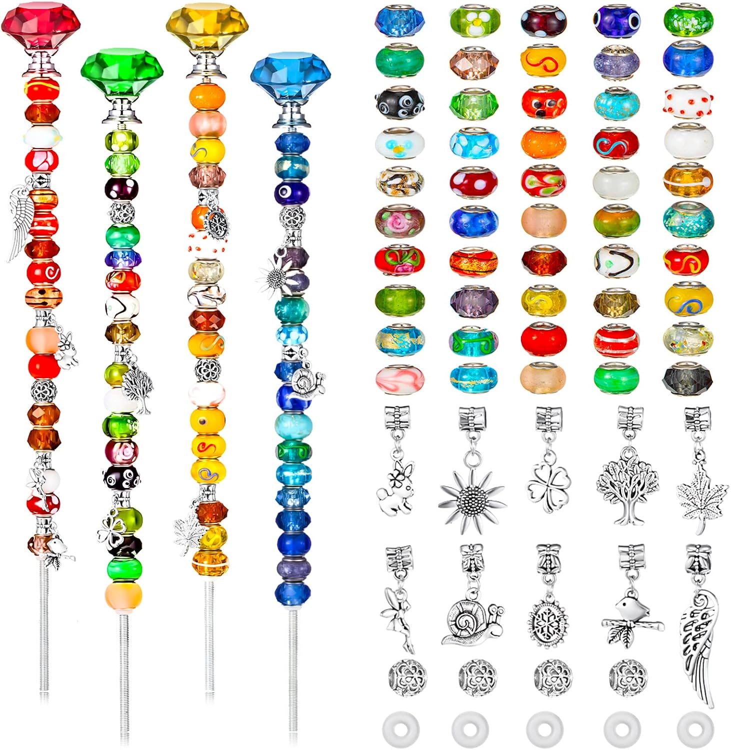MTLEE Garden Stakes Decorative Beaded Garden Stakes with Crystal Stopper Top Round Glass Bead Antique Silver Bail Bead with Pendant Silver Bead for Outdoor Decoration(Vibrant Style,77 Pieces) : Patio, Lawn & Garden
