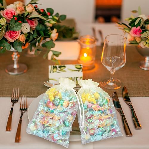 Miniatura 6 de 100 bolsas de agradecimiento transparentes, de organza con cordón, bolsas de regalo de fiesta de boda con cordón de agradecimiento por celebrar con