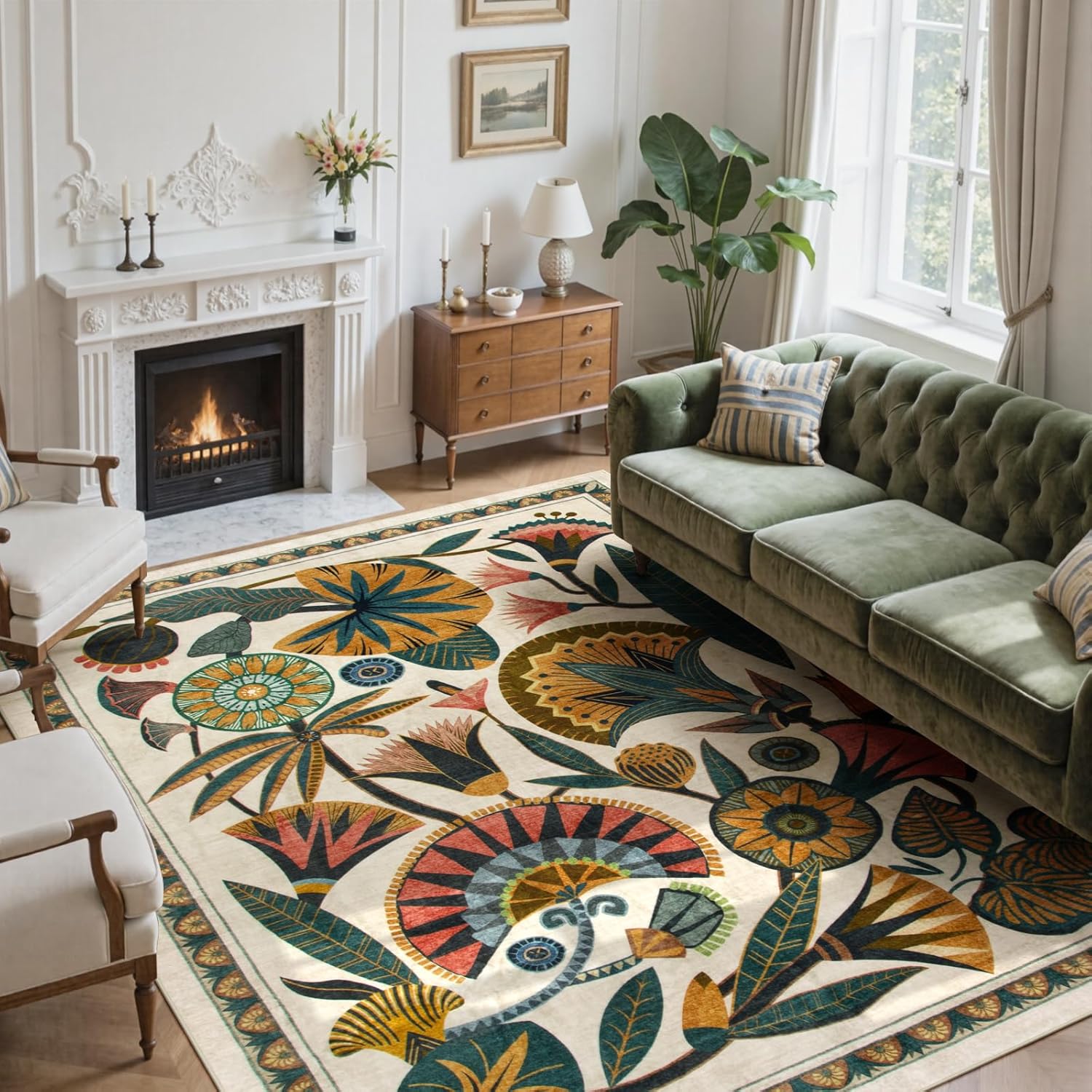 Beige 8x10 Area Rugs for Living Room, Soft Washbale Bedroom Rugs, Non Slip Low Pile Dining Room Rug, Stain Resistant Large Rug for Playroom Office Kitchen Indoor 8' x 10' (Rectangular) Beige