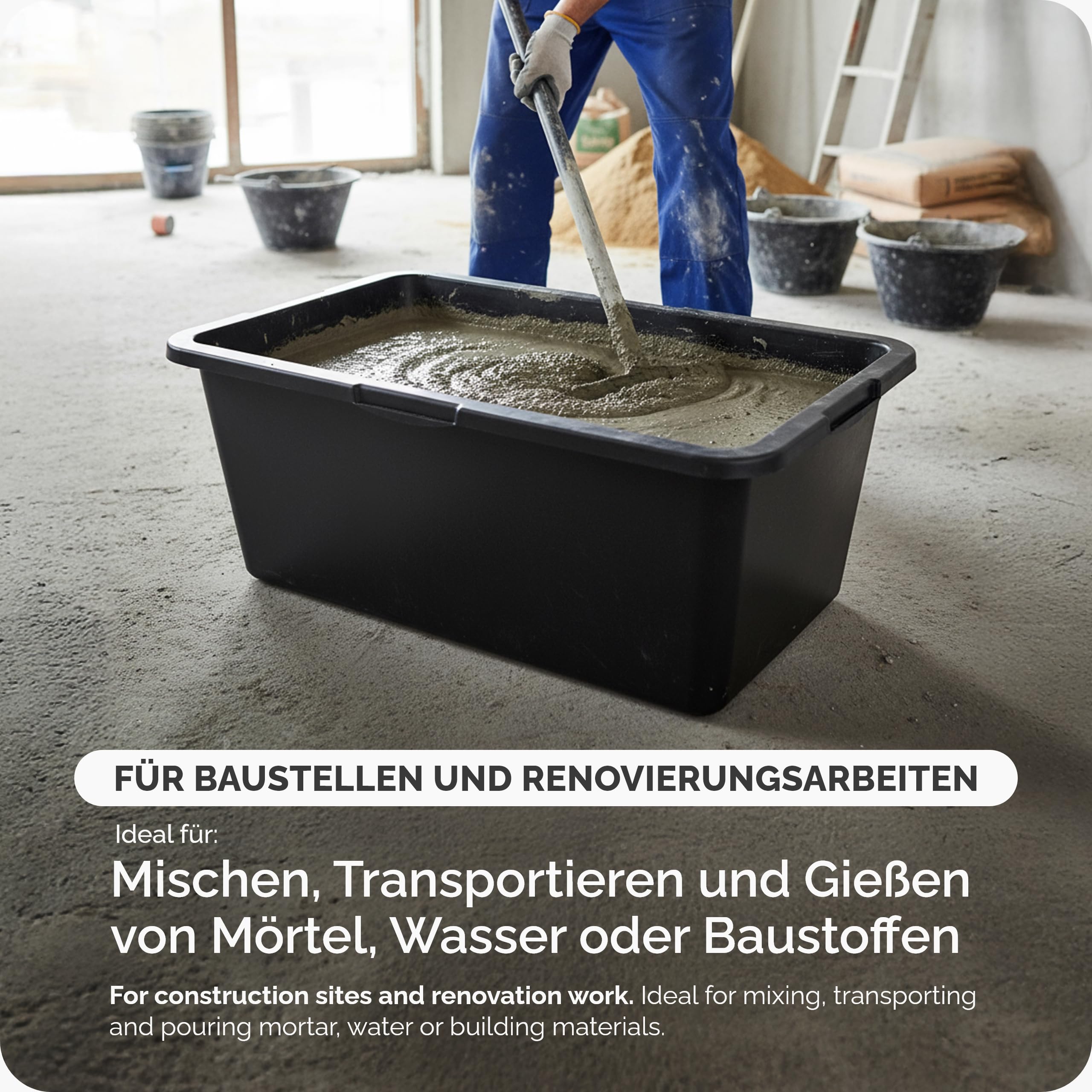 Garronda Mörtelwanne 2 Pack 80 L Rechteckig Mörtelkübel Kunststoffwanne – stabile Maurerkübel aus recyceltem PE Mörtelkasten für Beton, Garten oder Werkstatt GD-0169