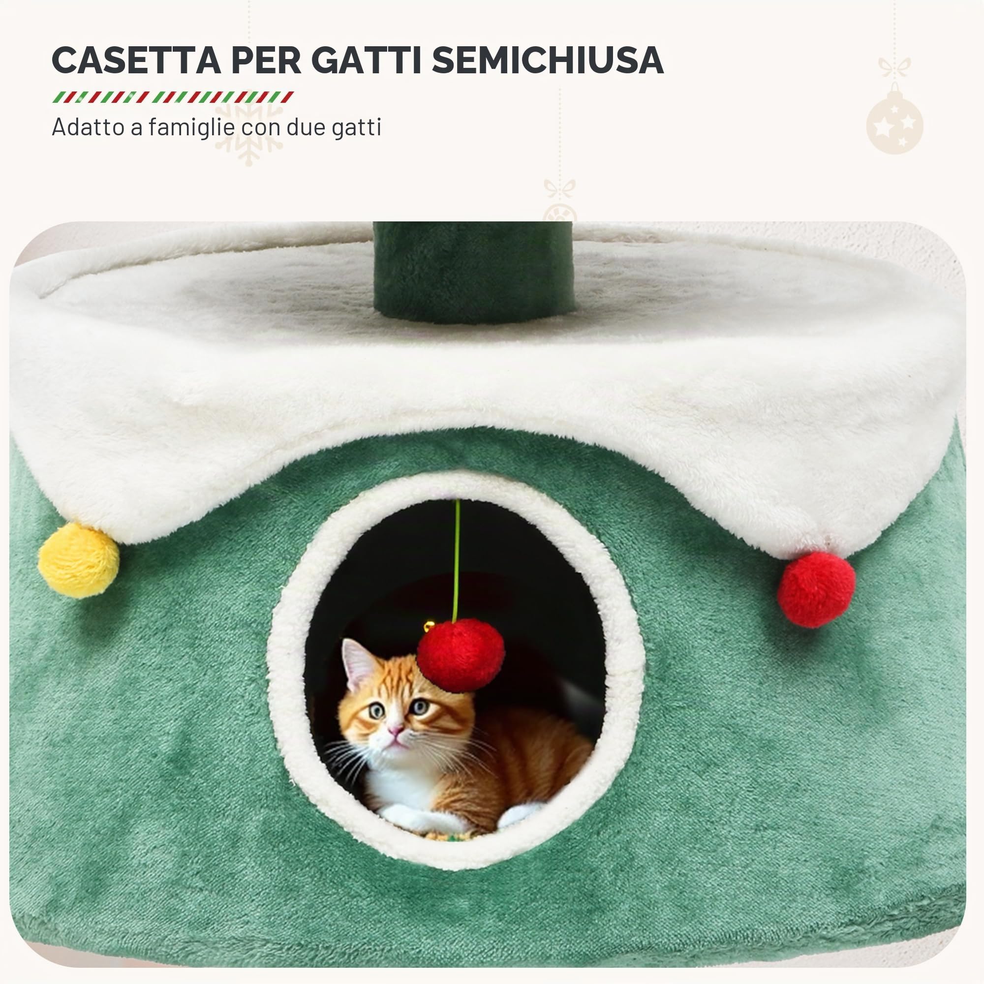 YITAHOME 160,5 cm Grande Albero di Natale per Gatti con Doppio Riparo, Torre per Gatti, con Giocattolo per Gatti, Mobili per Gatti, Decorazione Natalizia, Verde