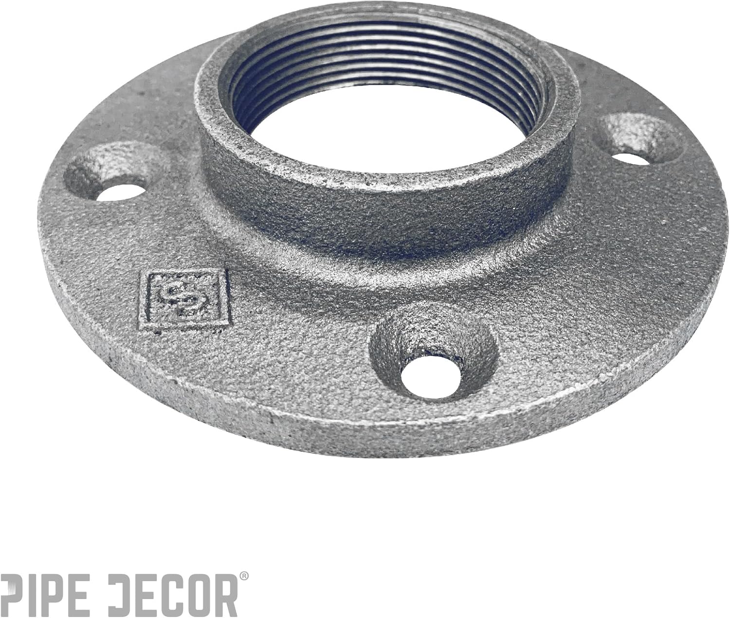 PIPE DECOR 1-1/2" Malleable Iron Floor Flange 4 Pack, Industrial Steel Grey Fits Standard 1.5 Inch Threaded Black Pipes and Fittings, Vintage DIY Table, Four Real Heavy Duty Plumbing Flanges