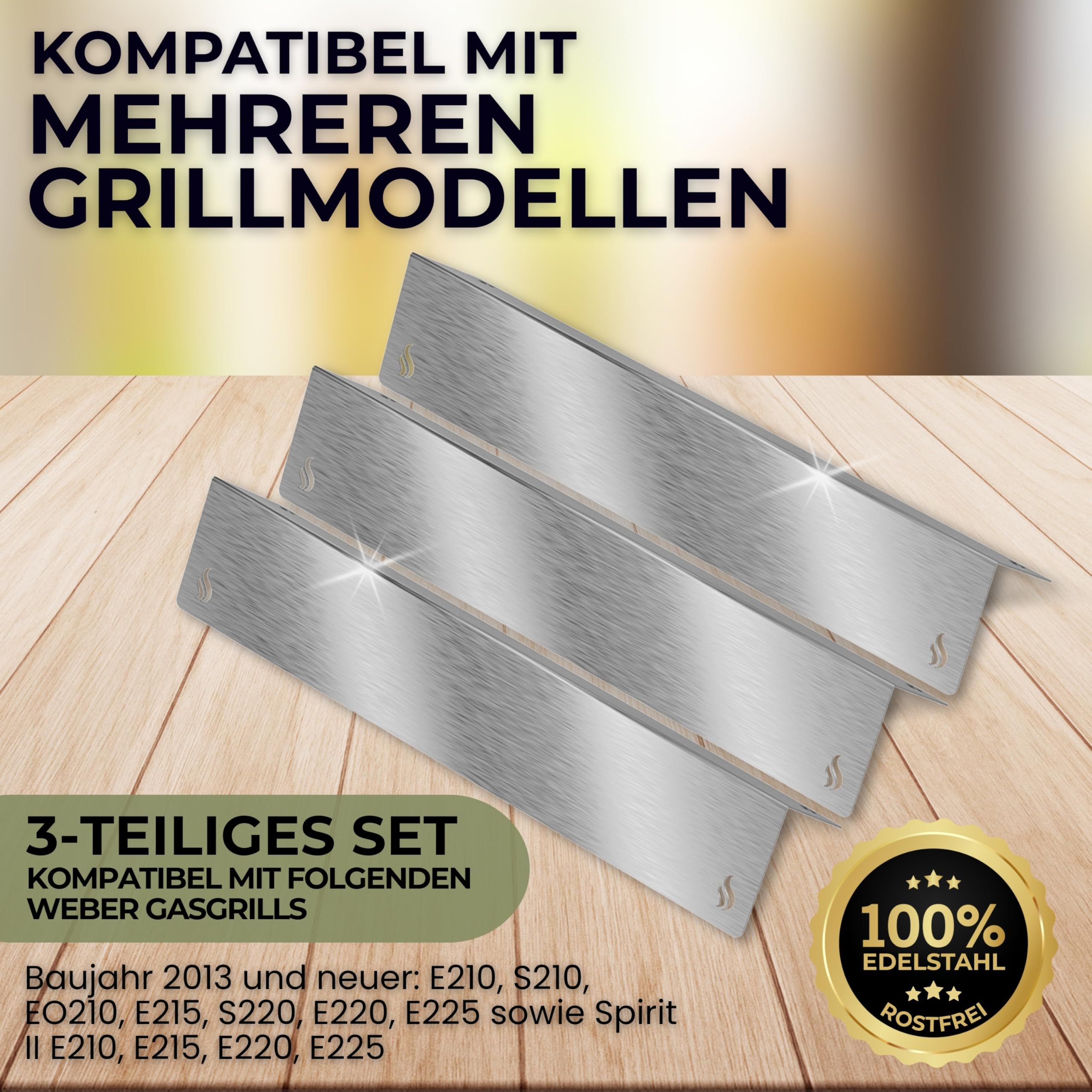 Urhome Aromaschienen & Brennerabdeckung für Weber Spirit 210/220 E210 S210 E220 S220 | Edelstahl 3er Set – passend als Alternative zum Weber Ersatzteil 7633 | Made in Germany