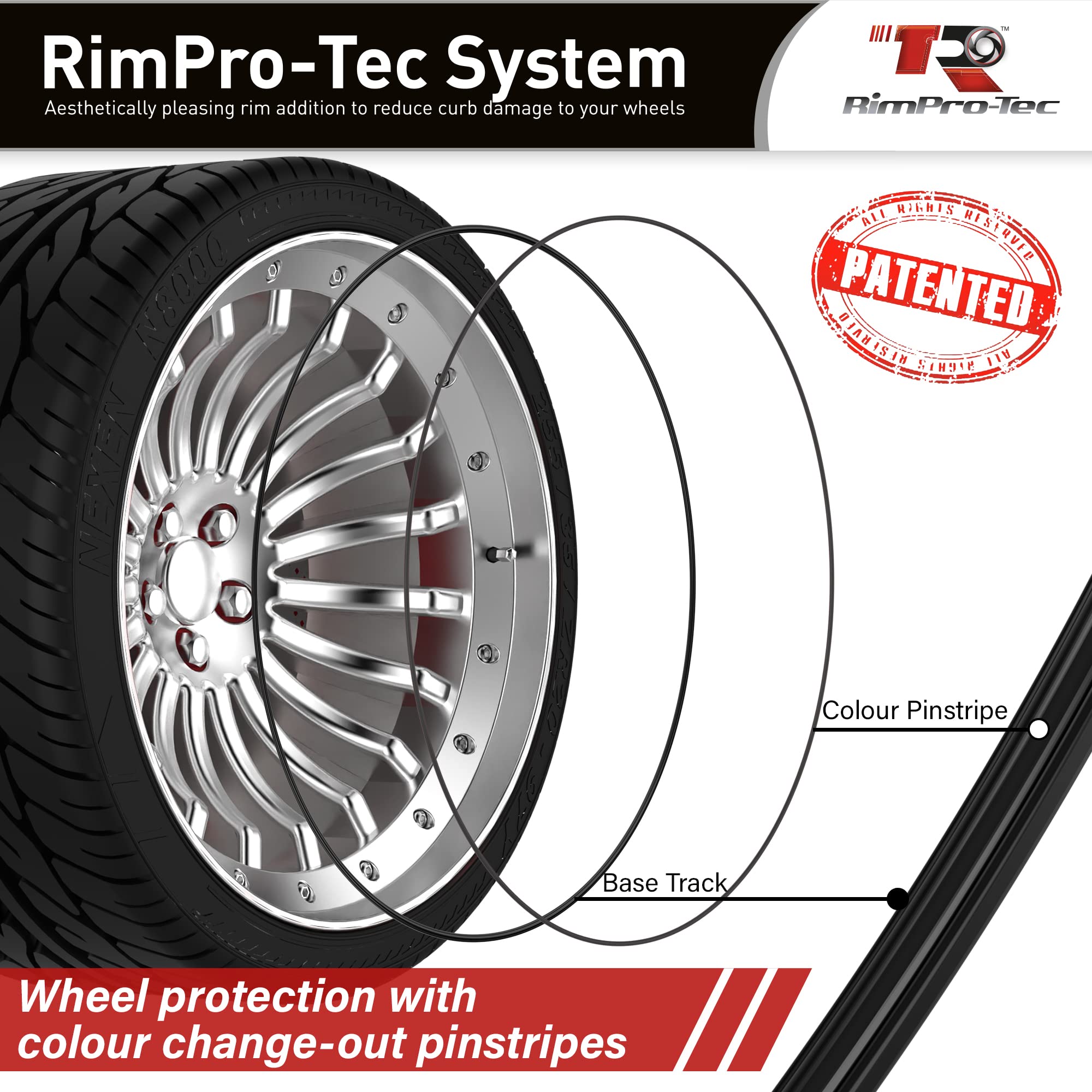 RIMPRO-TEC, Rim Protectors and Rim Savers, Reduces Edge Damage, 4X Fine Interior Scratches + 4X Base, Protector for Car Wheels (Intérieur Bleu Noir Noir)