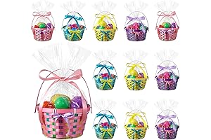 Easter Wicker Baskets for Kids - 12 Pack Easter Woven Bamboo Basket with Handles Sets